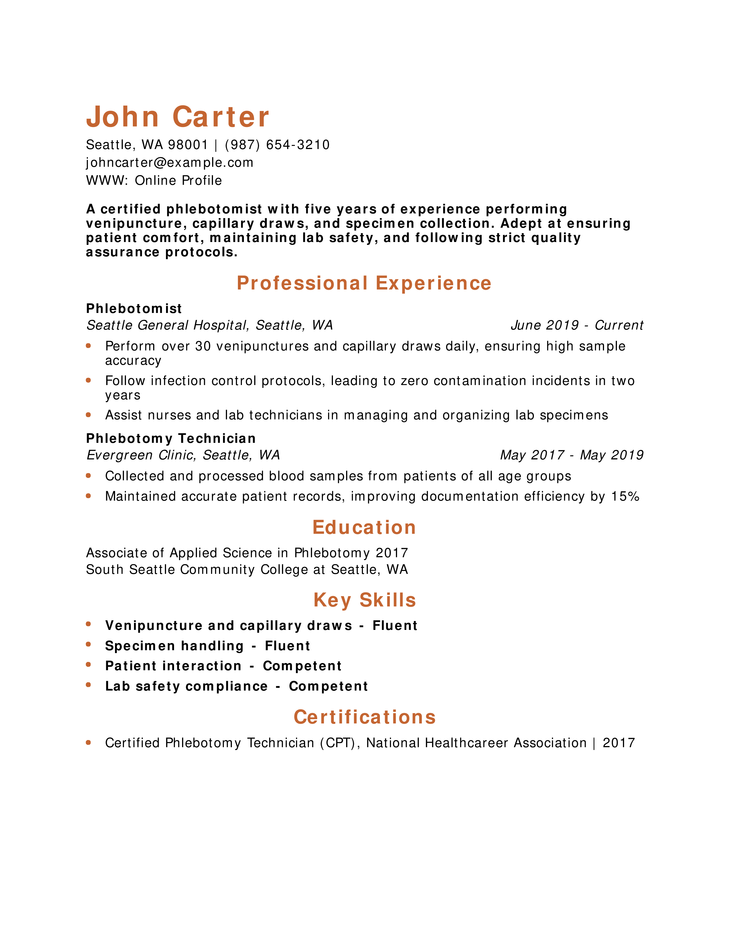 Phlebotomist Resume