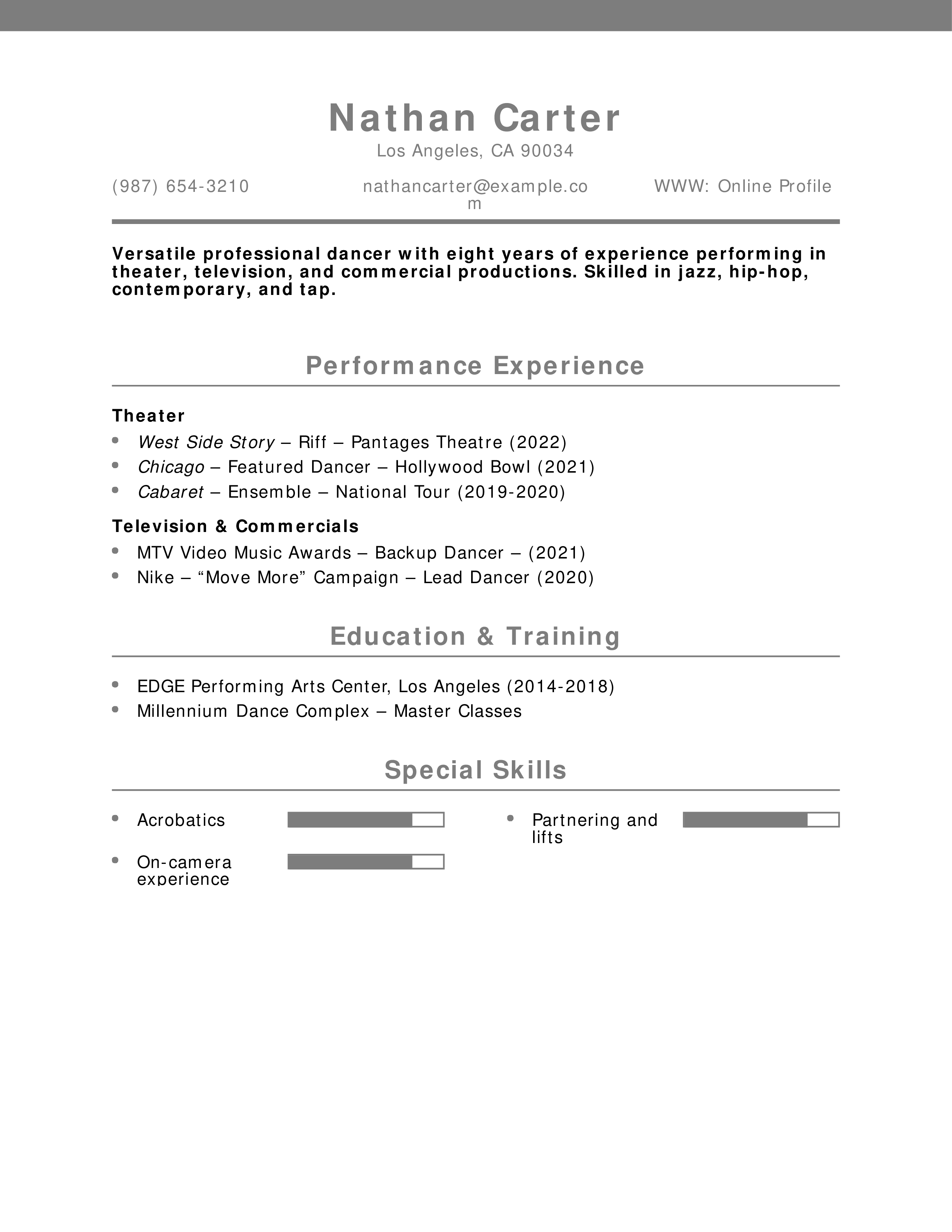 Professional Dance Resume