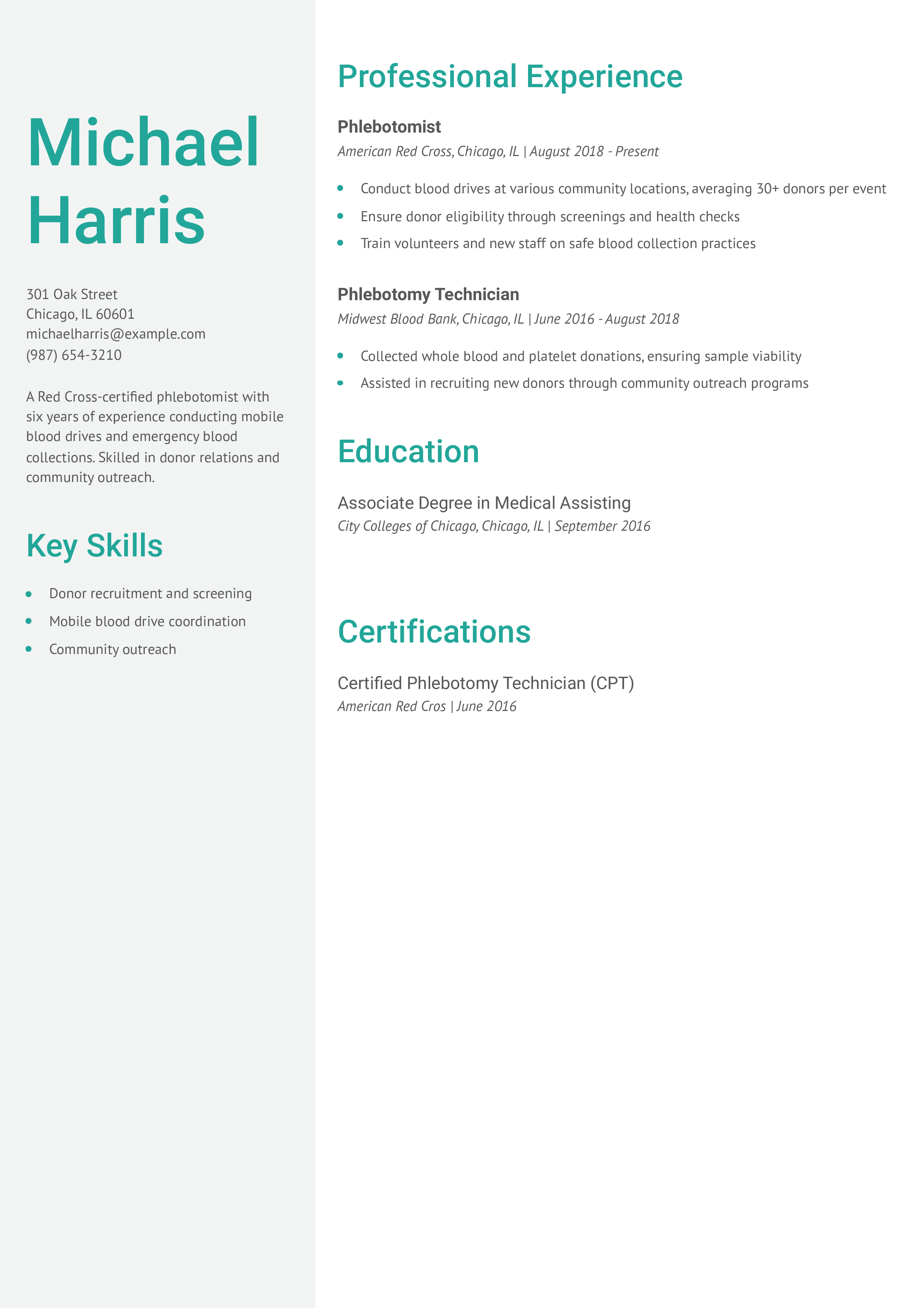 Red Cross Phlebotomist Resume