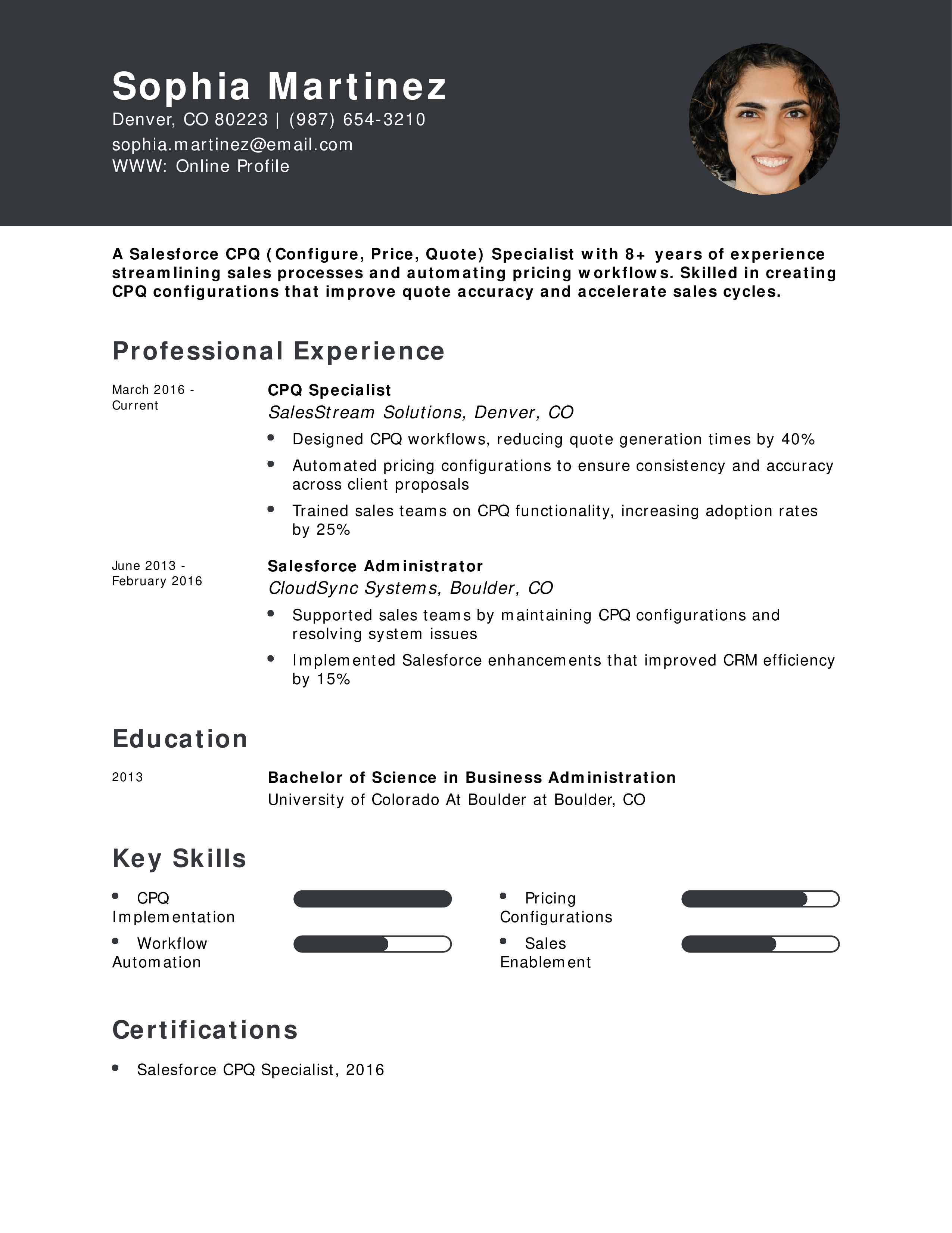 Salesforce CPQ Specialist Resume