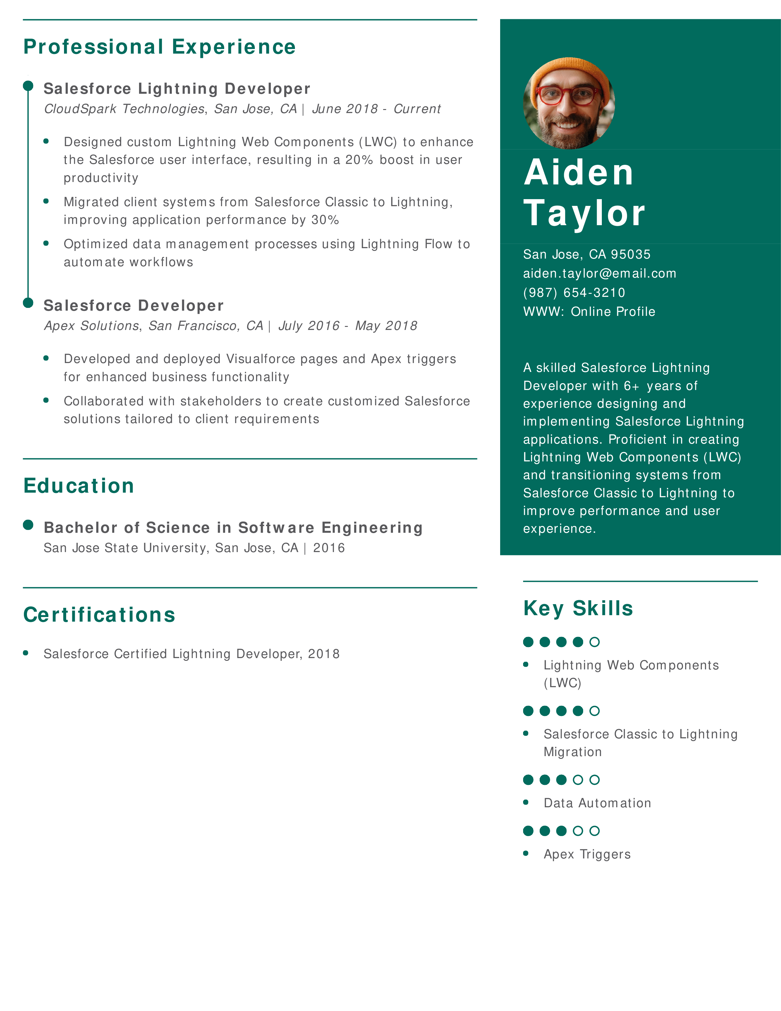 Salesforce Lightning Developer Resume