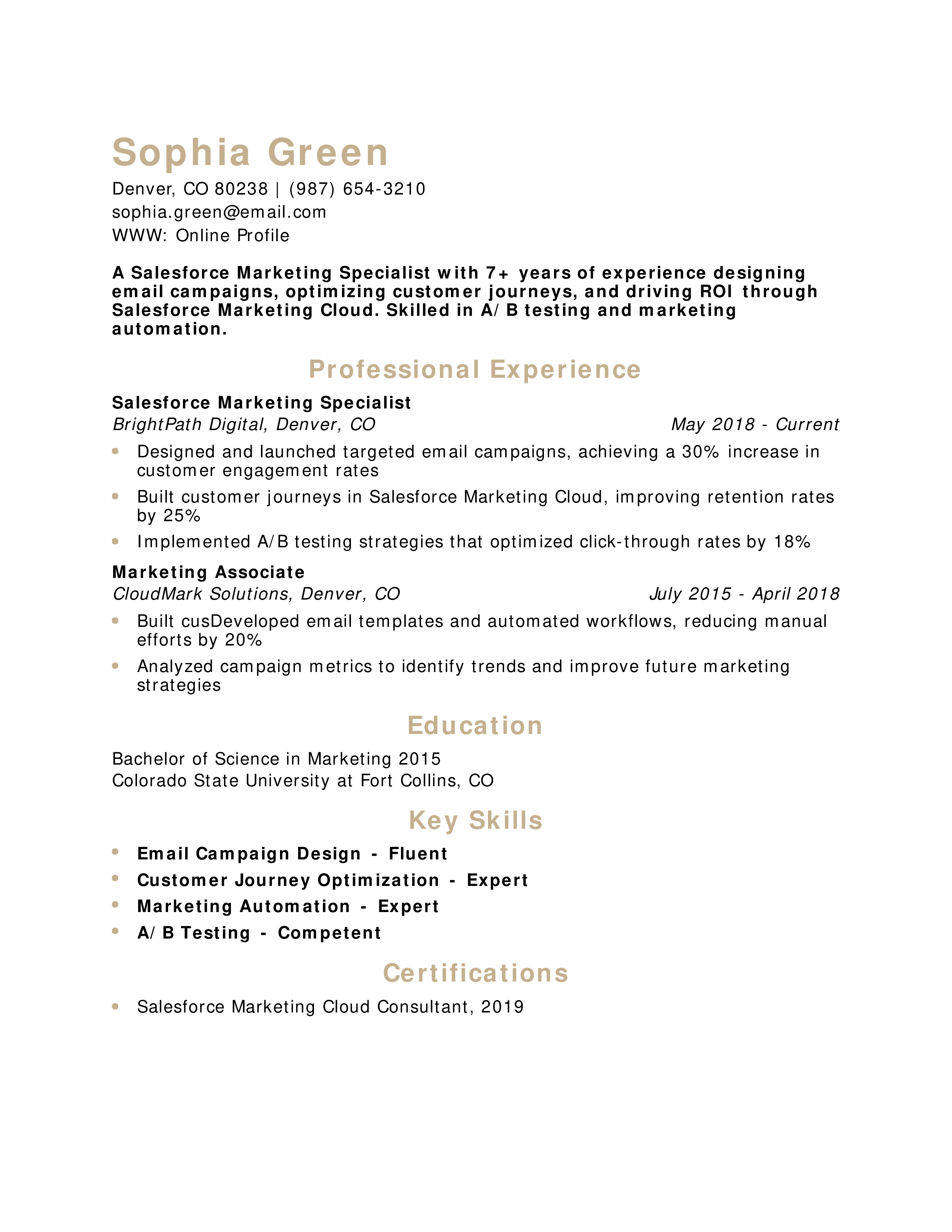 Salesforce Marketing Specialist Resume