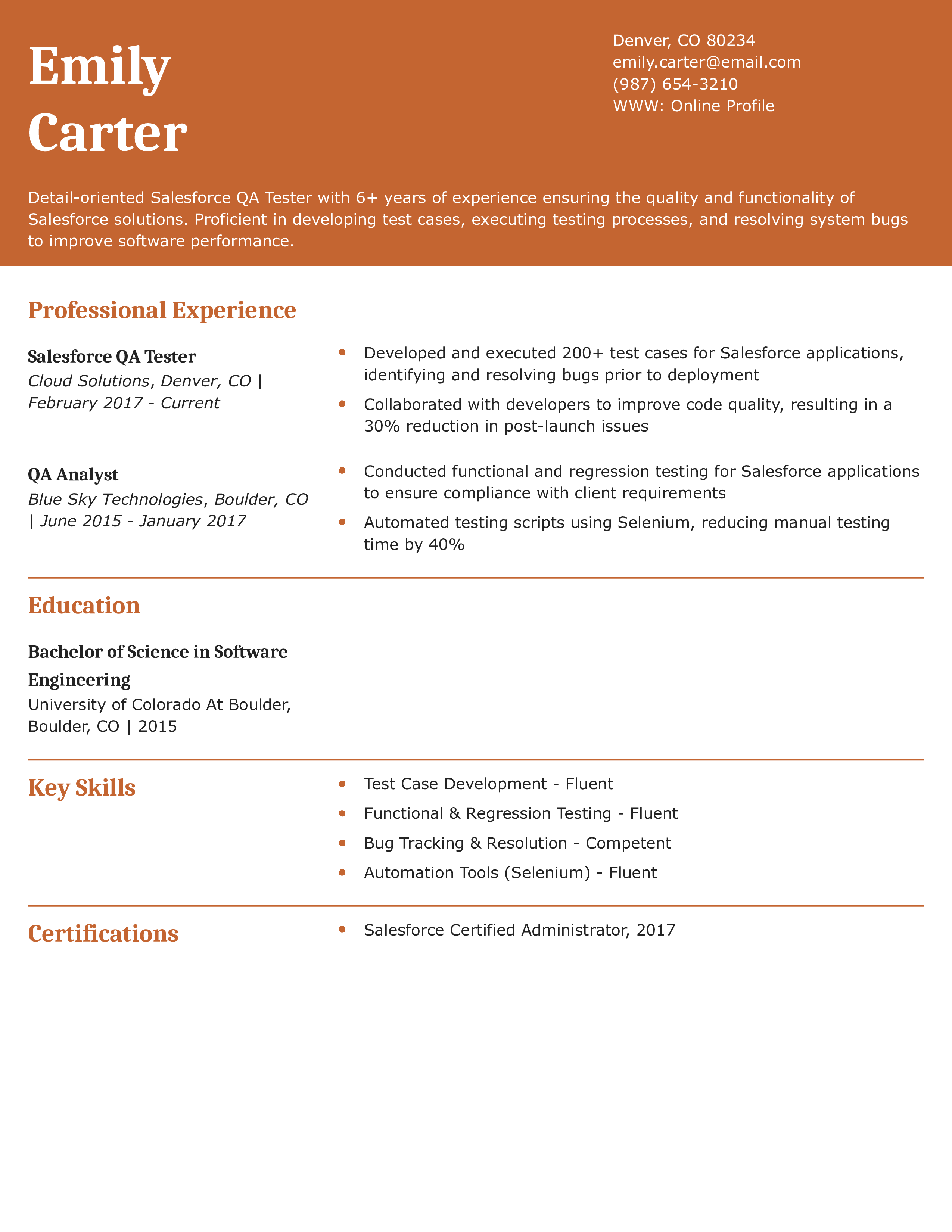 Salesforce QA Tester Resume