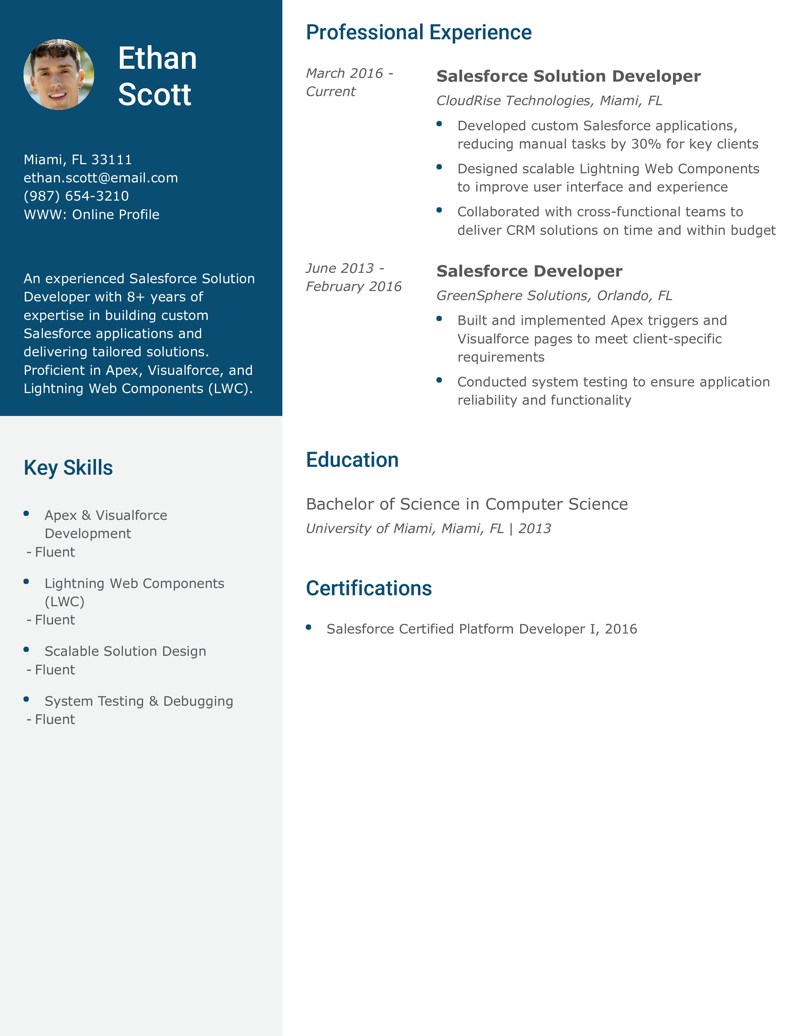 Salesforce Solution Developer Resume
