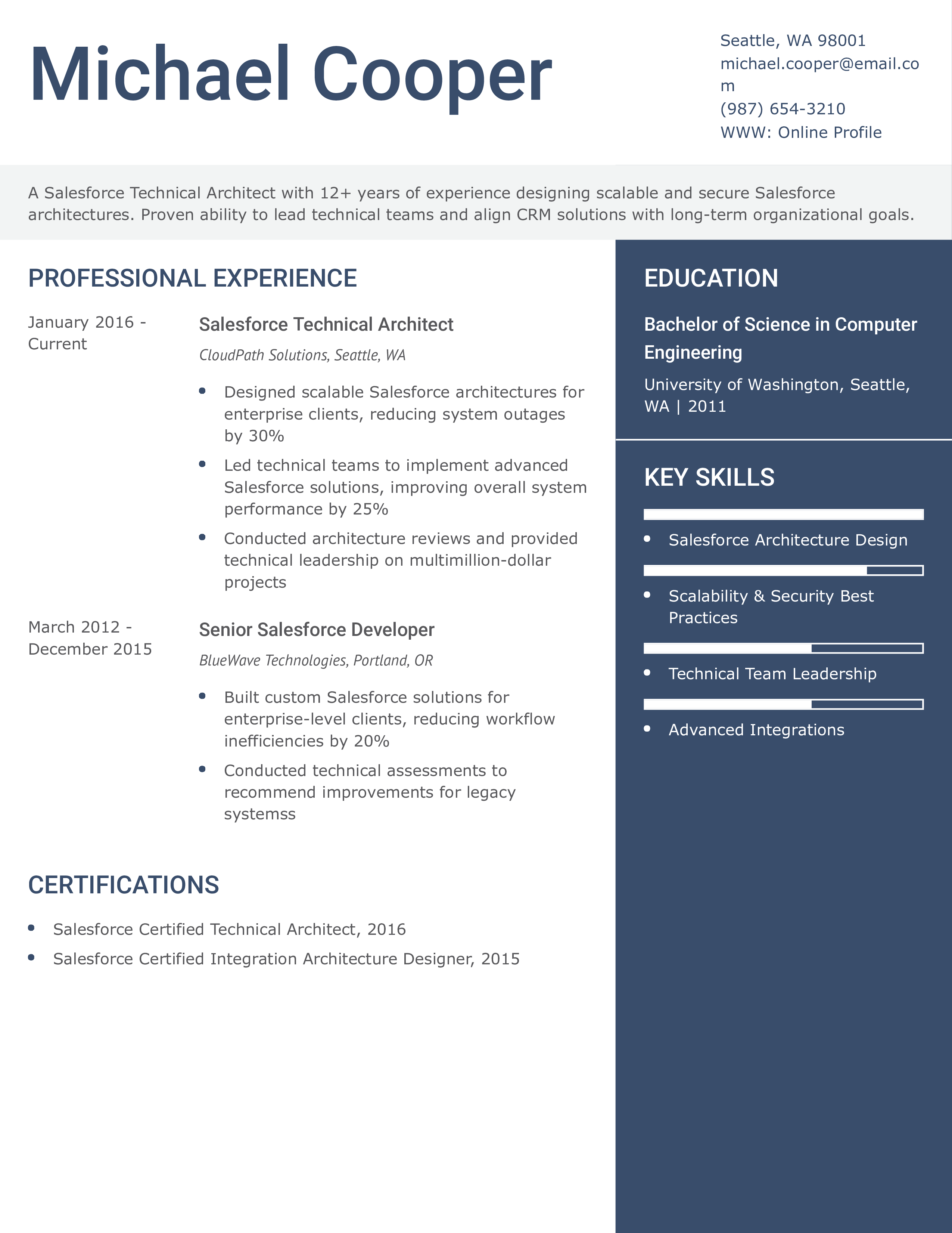 Salesforce Technical Architect Resume
