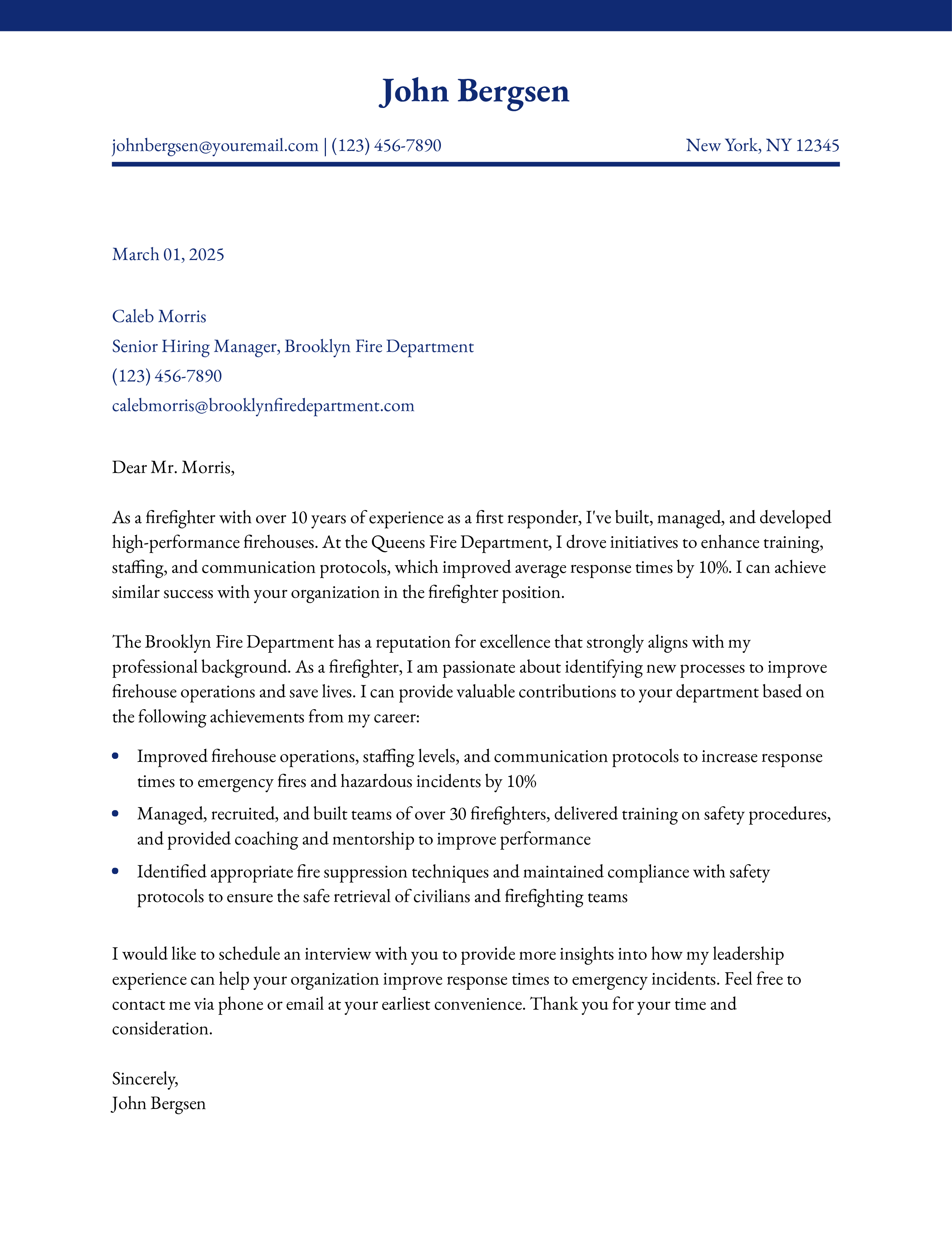 Senior Firefighter Cover Letter