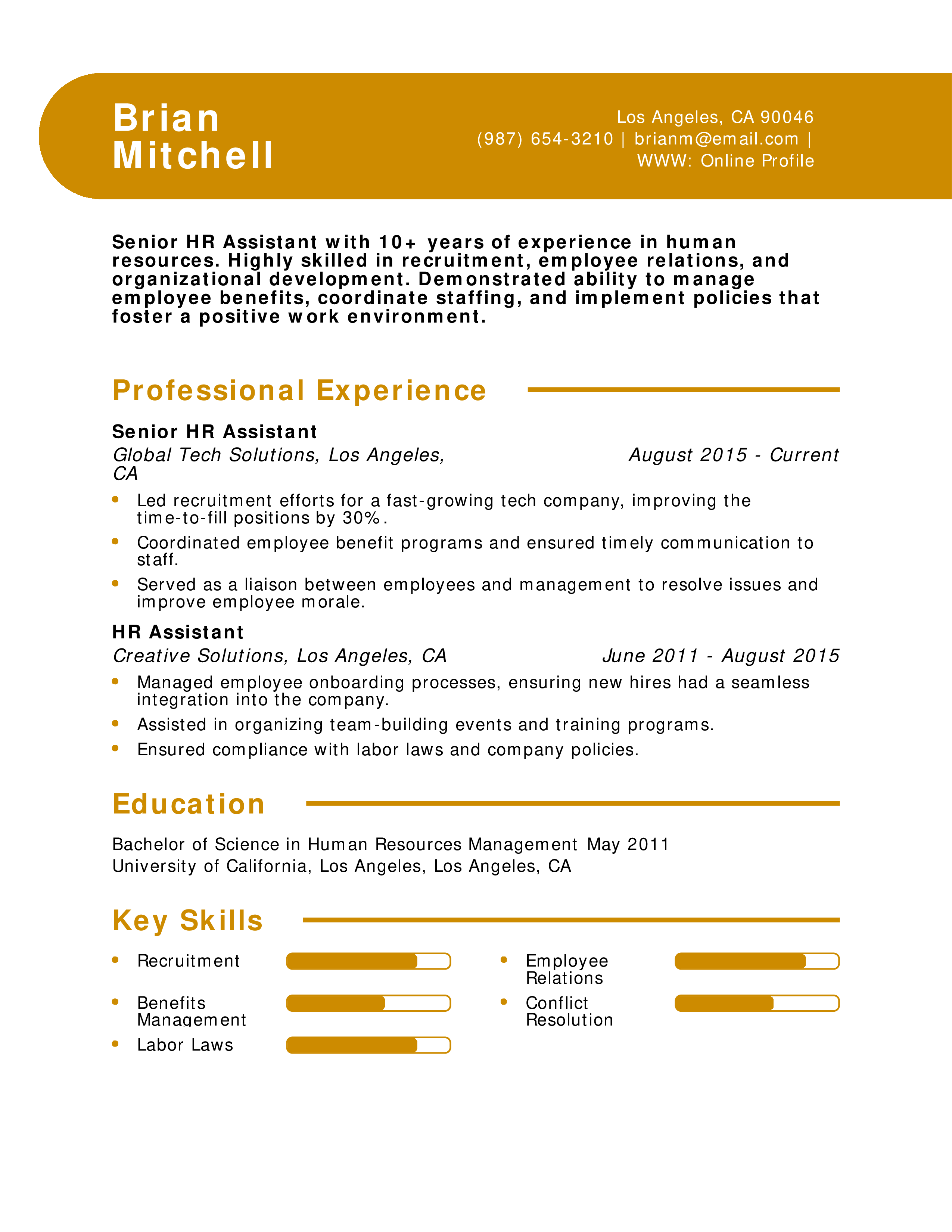 Senior HR Assistant Resume