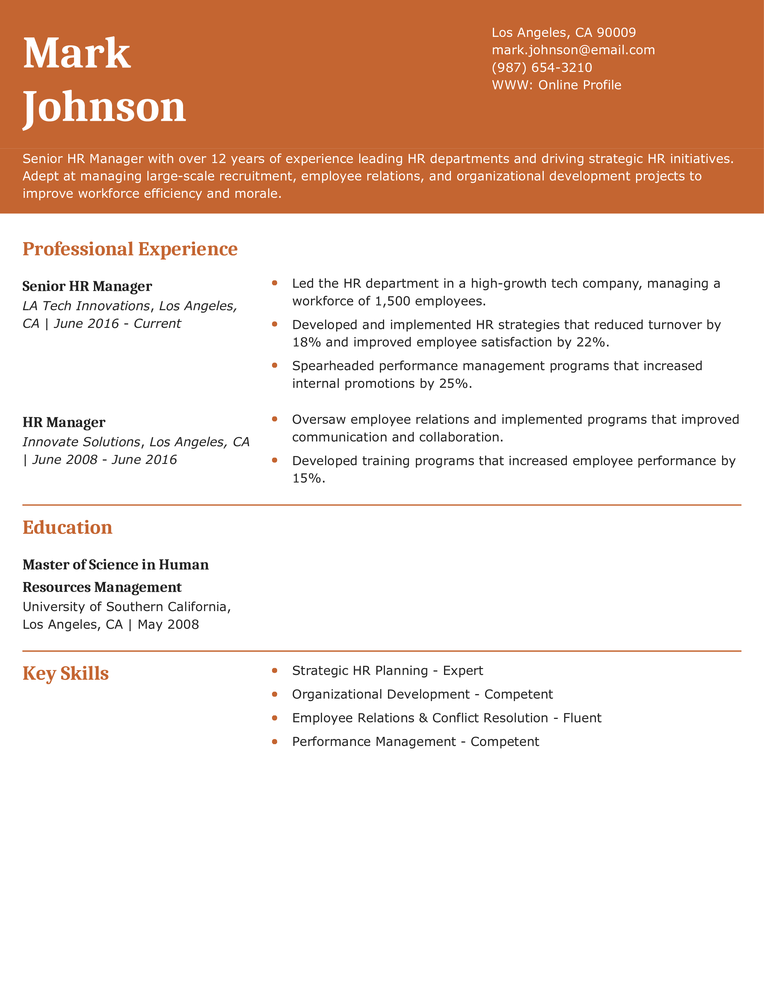 Senior HR Manager Resume