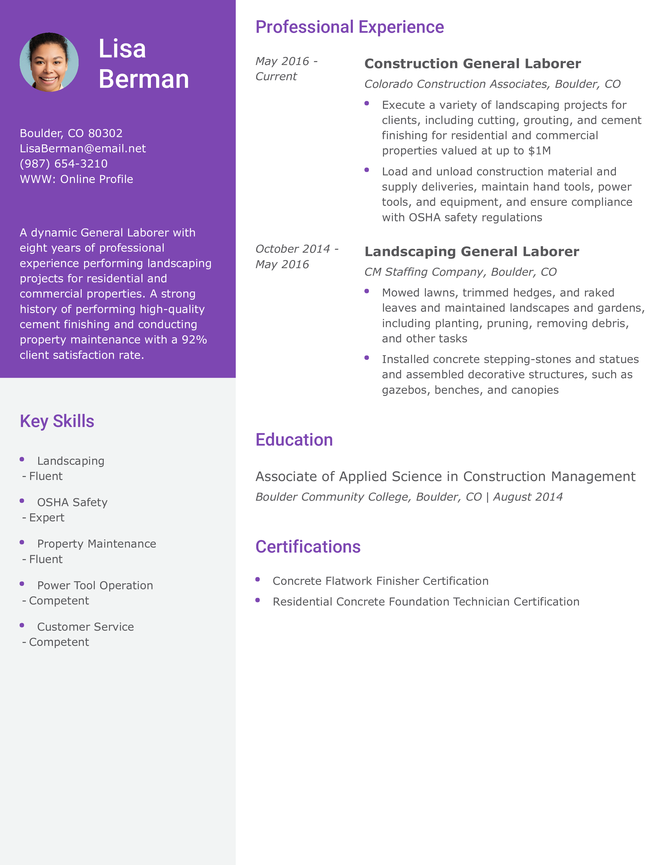 Skilled Laborer Resume