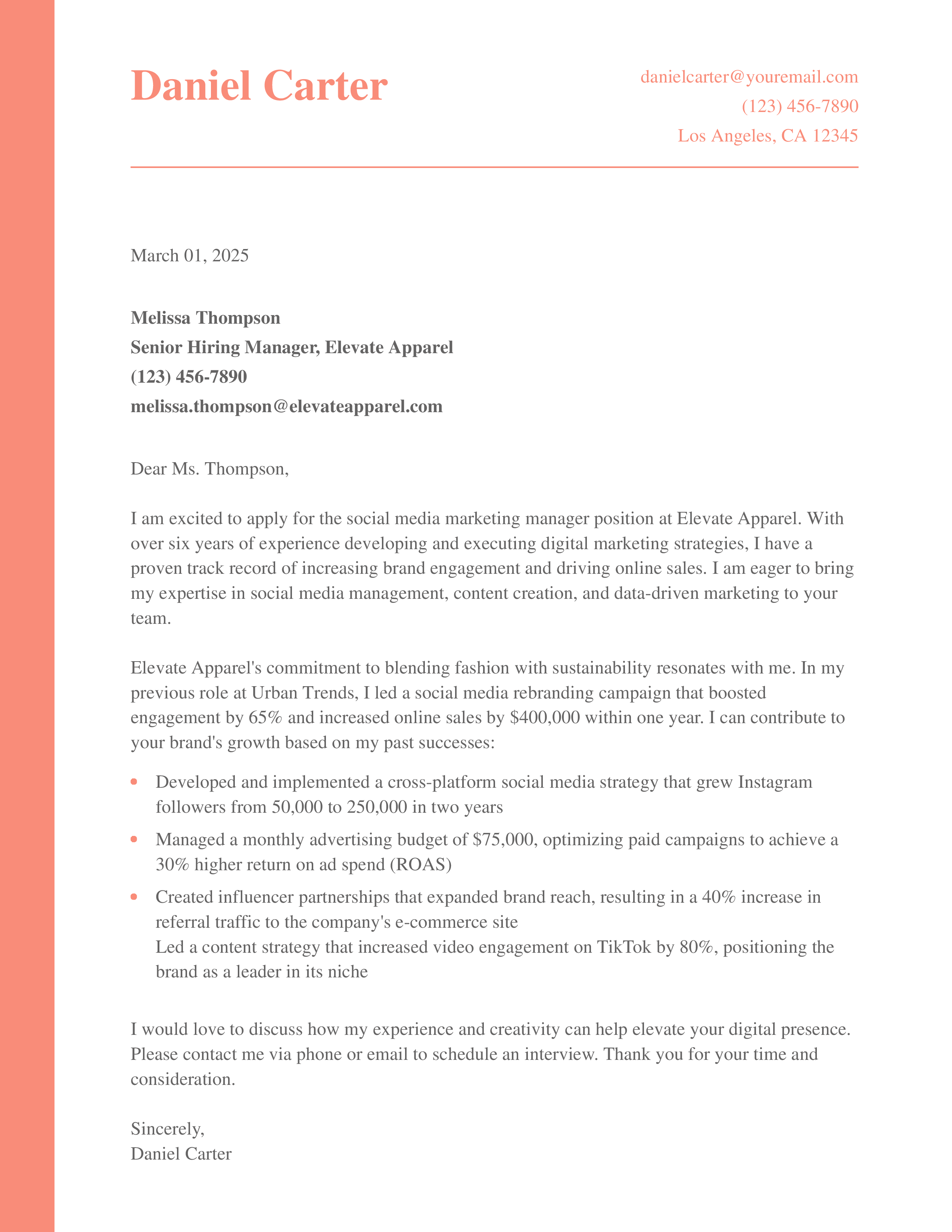 Social Media Marketing Manager Cover Letter