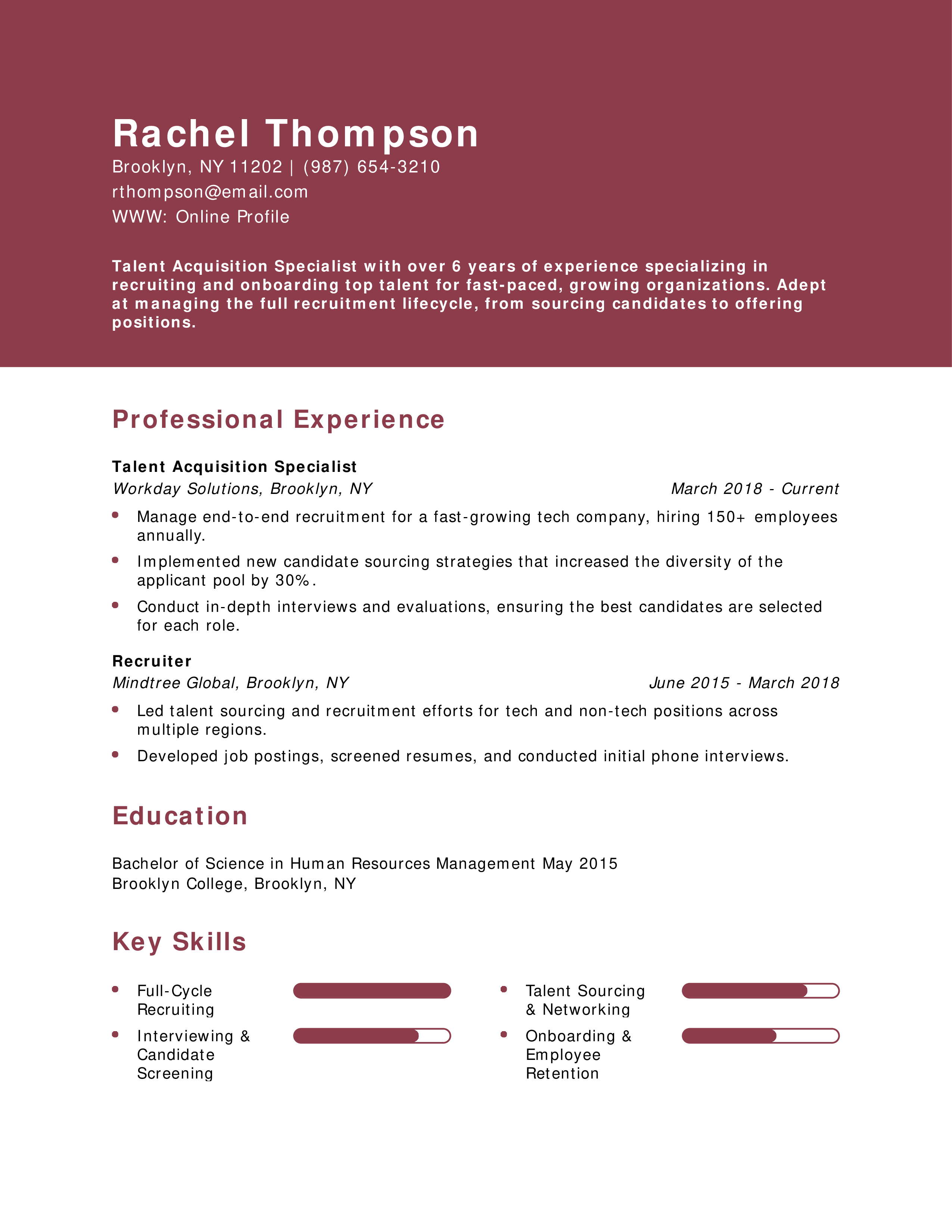 Talent Acquisition Specialist Resume