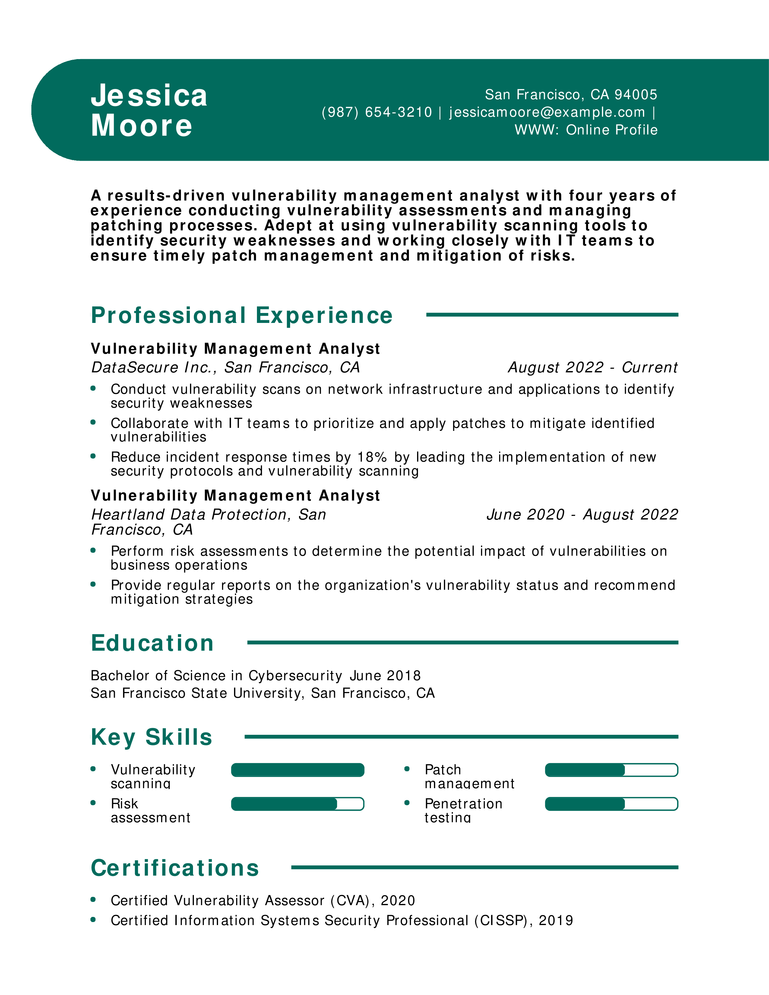 Vulnerability Management Analyst Resume