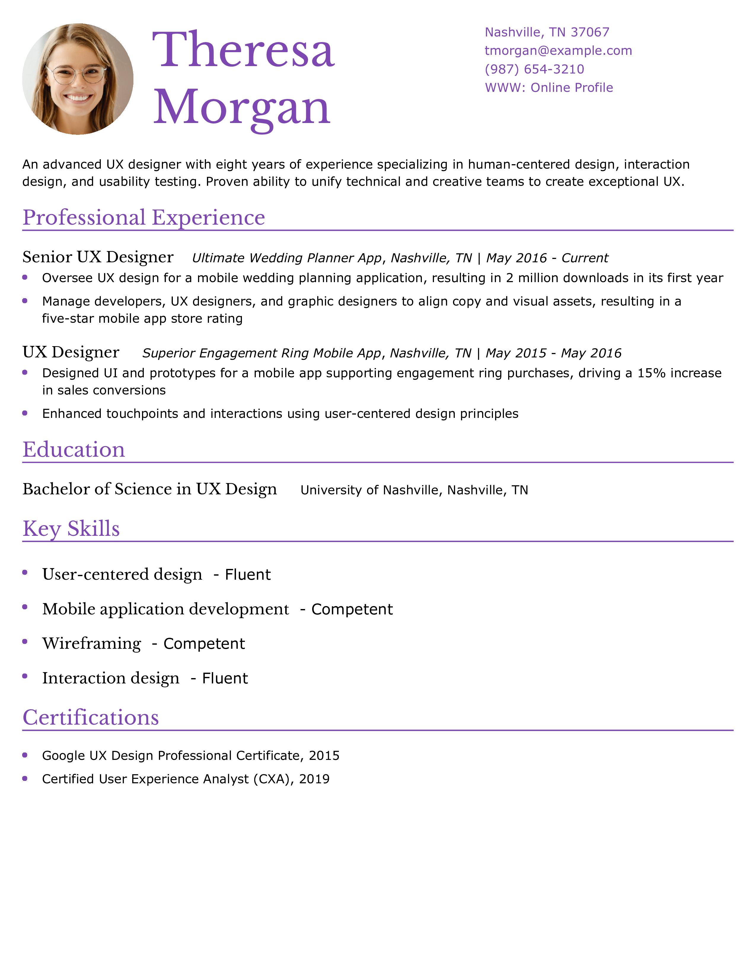 Advanced UX Designer Resume