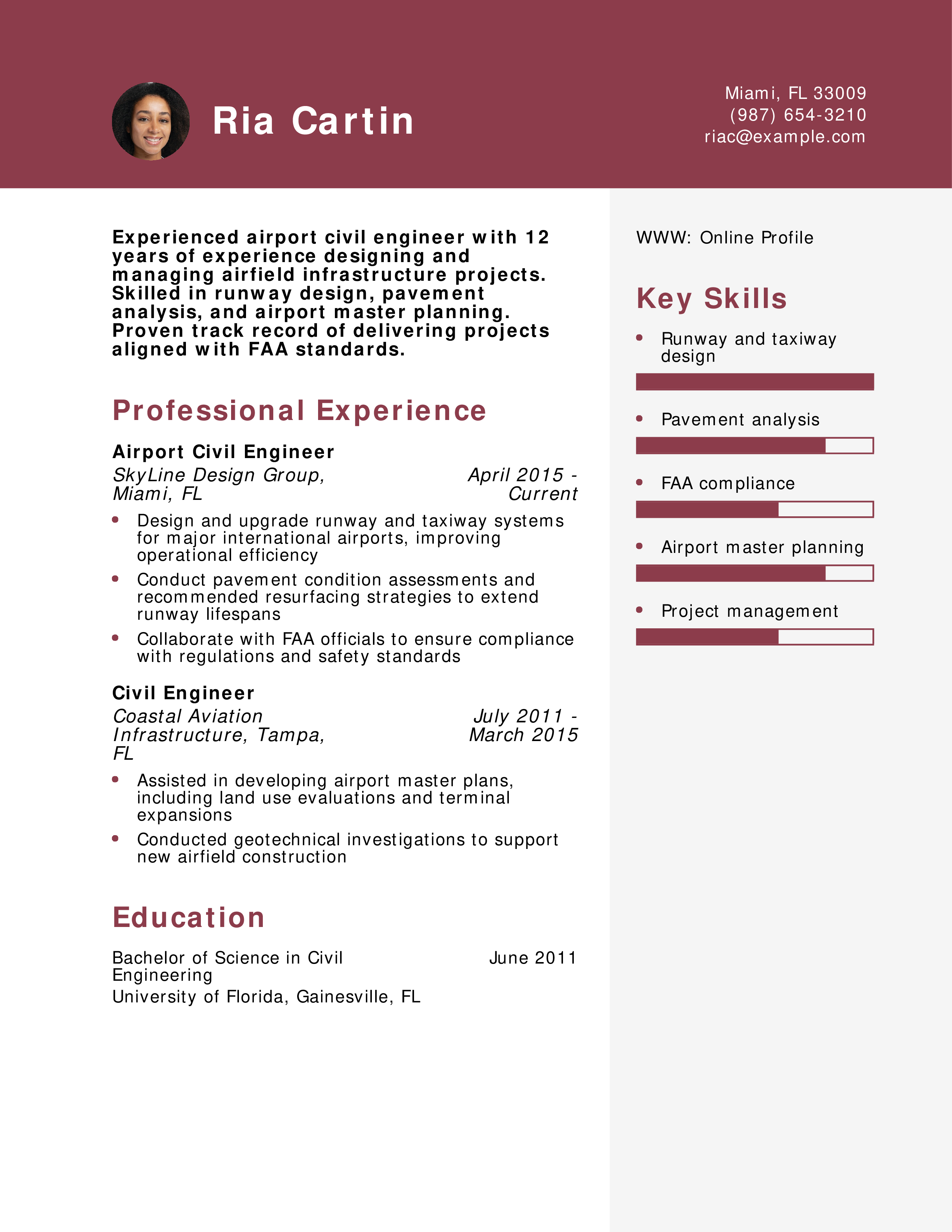 Airport Civil Engineer Resume
