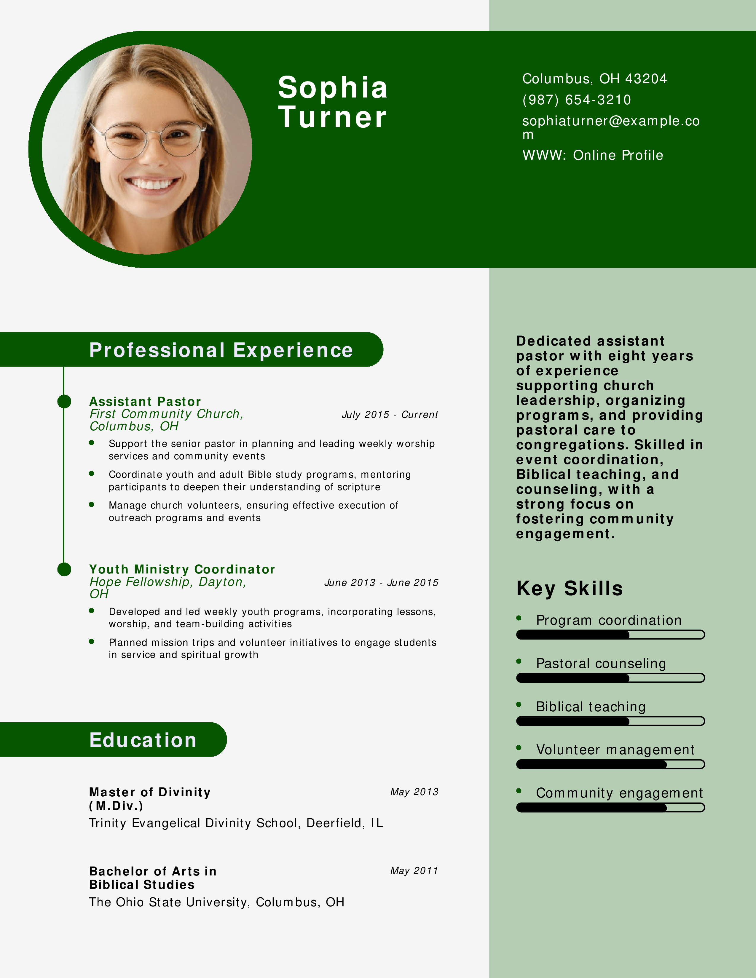 Assistant Baptist Pastor Resume