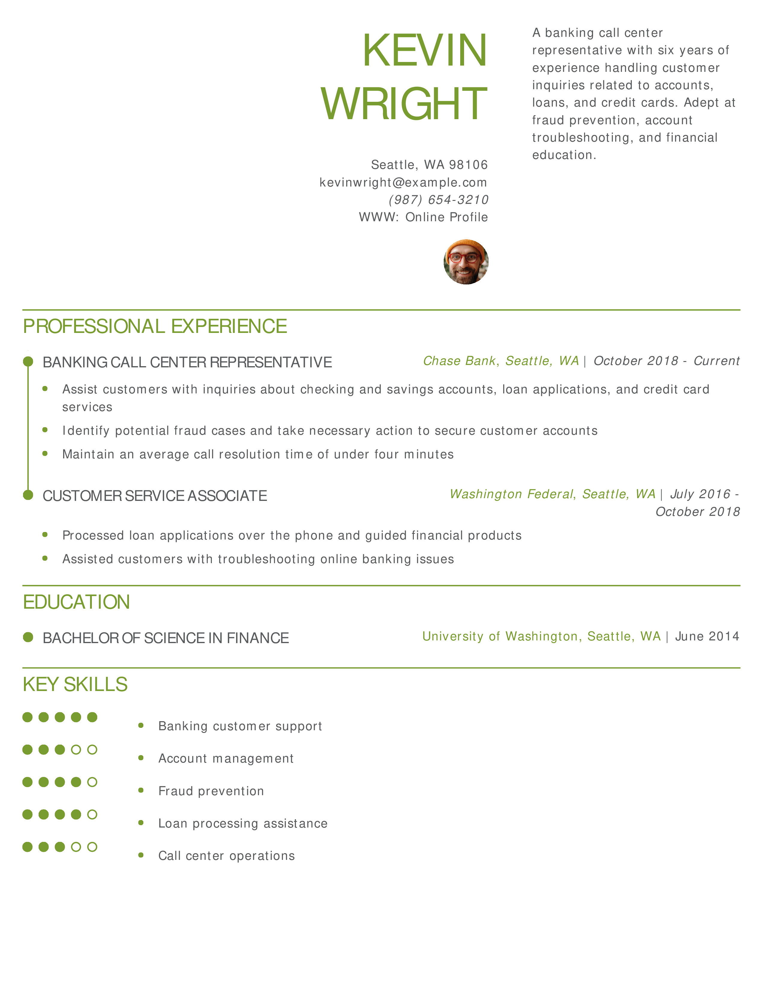 Banking Call Center Representative Resume