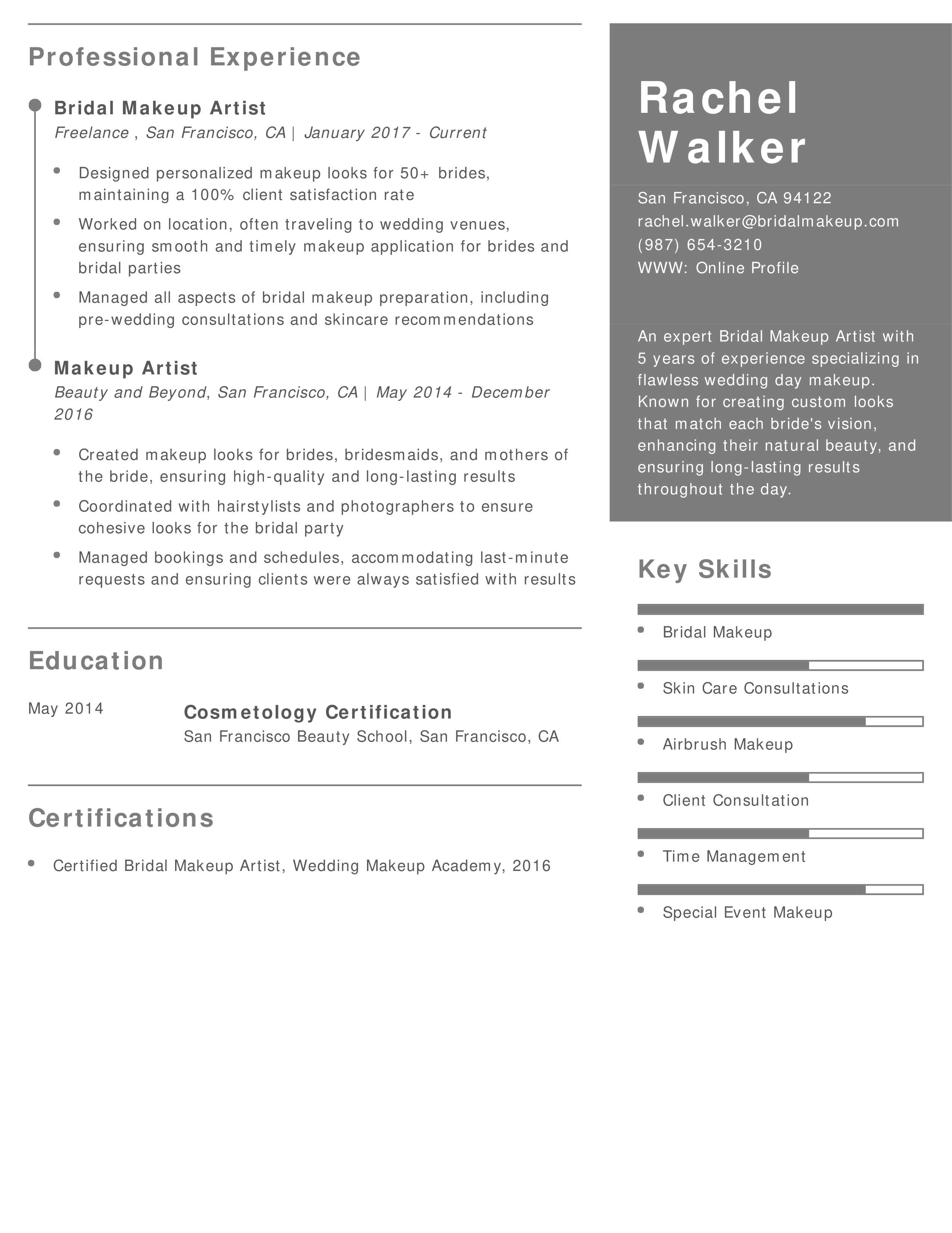 Bridal Makeup Artist Resume