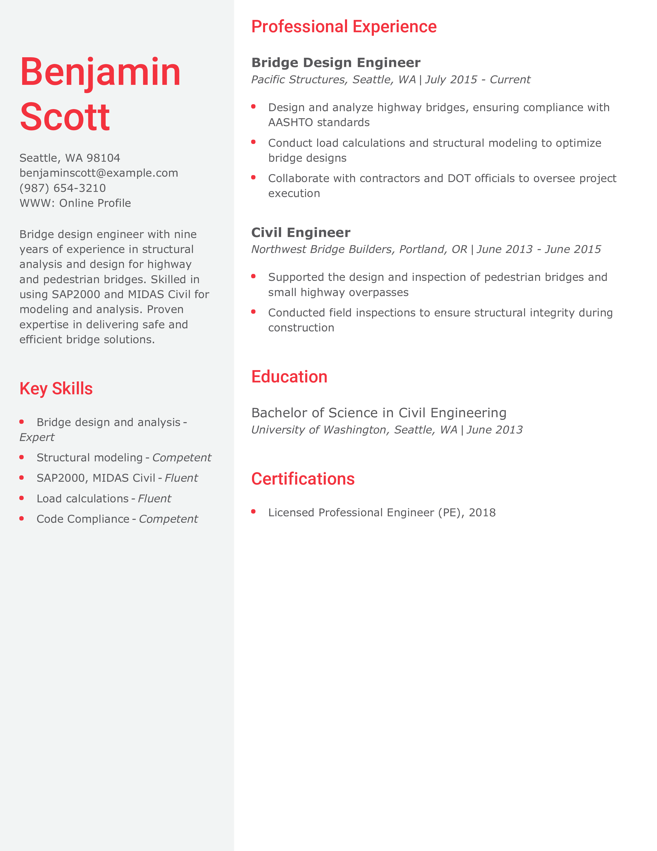 Bridge Design Engineer Resume