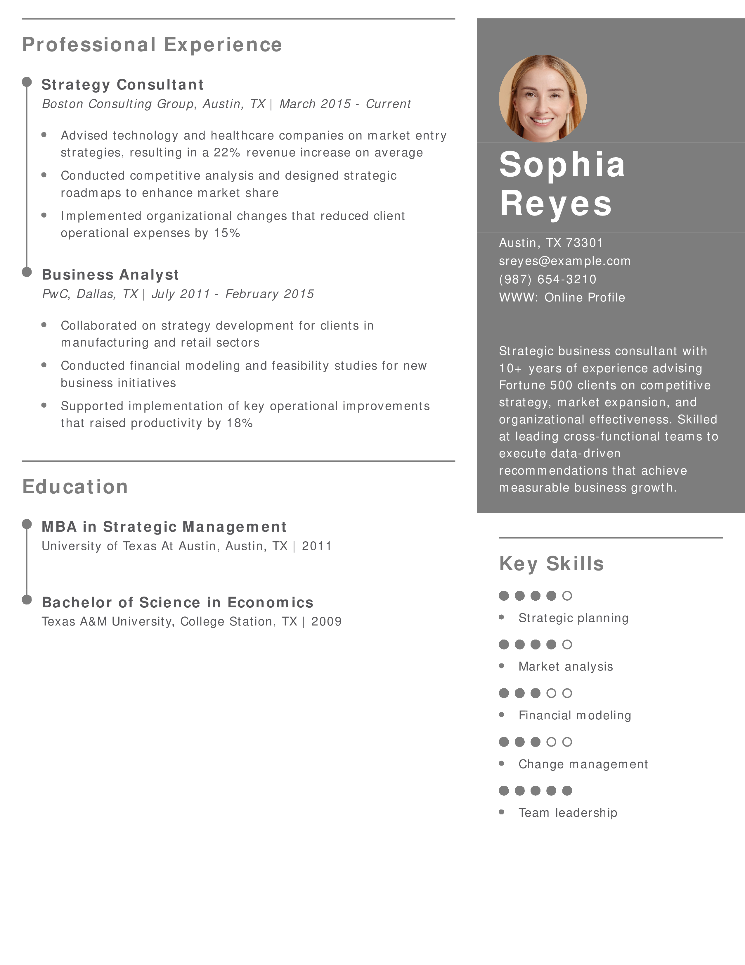 Business Management Consultant Resume
