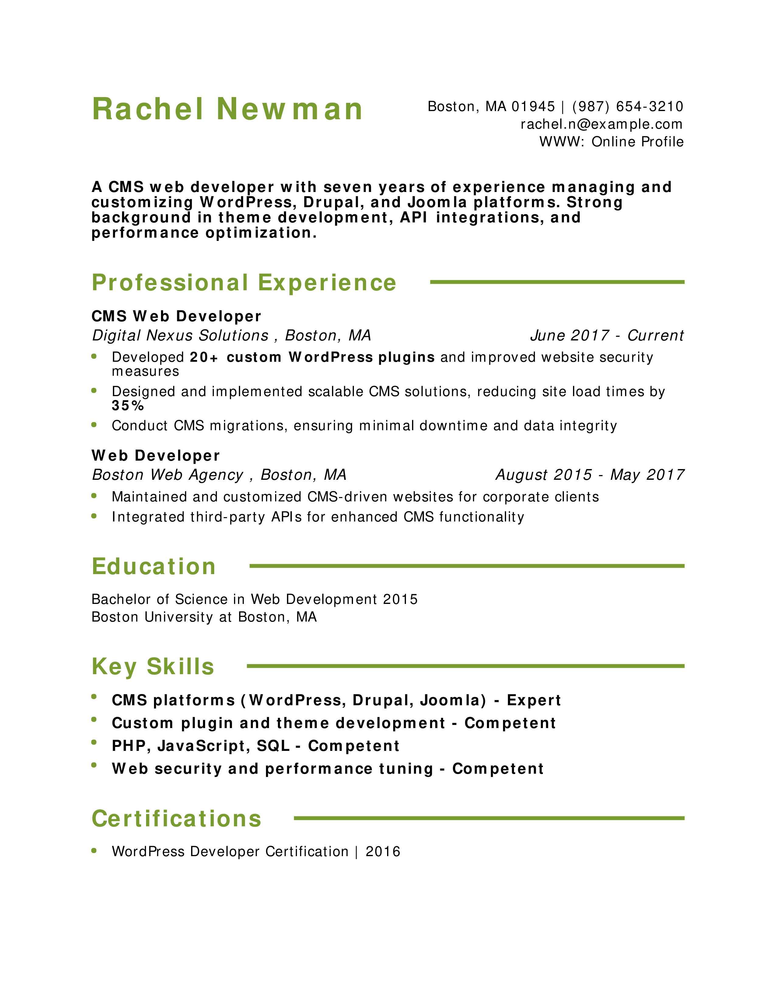 CMS Web Developer Resume