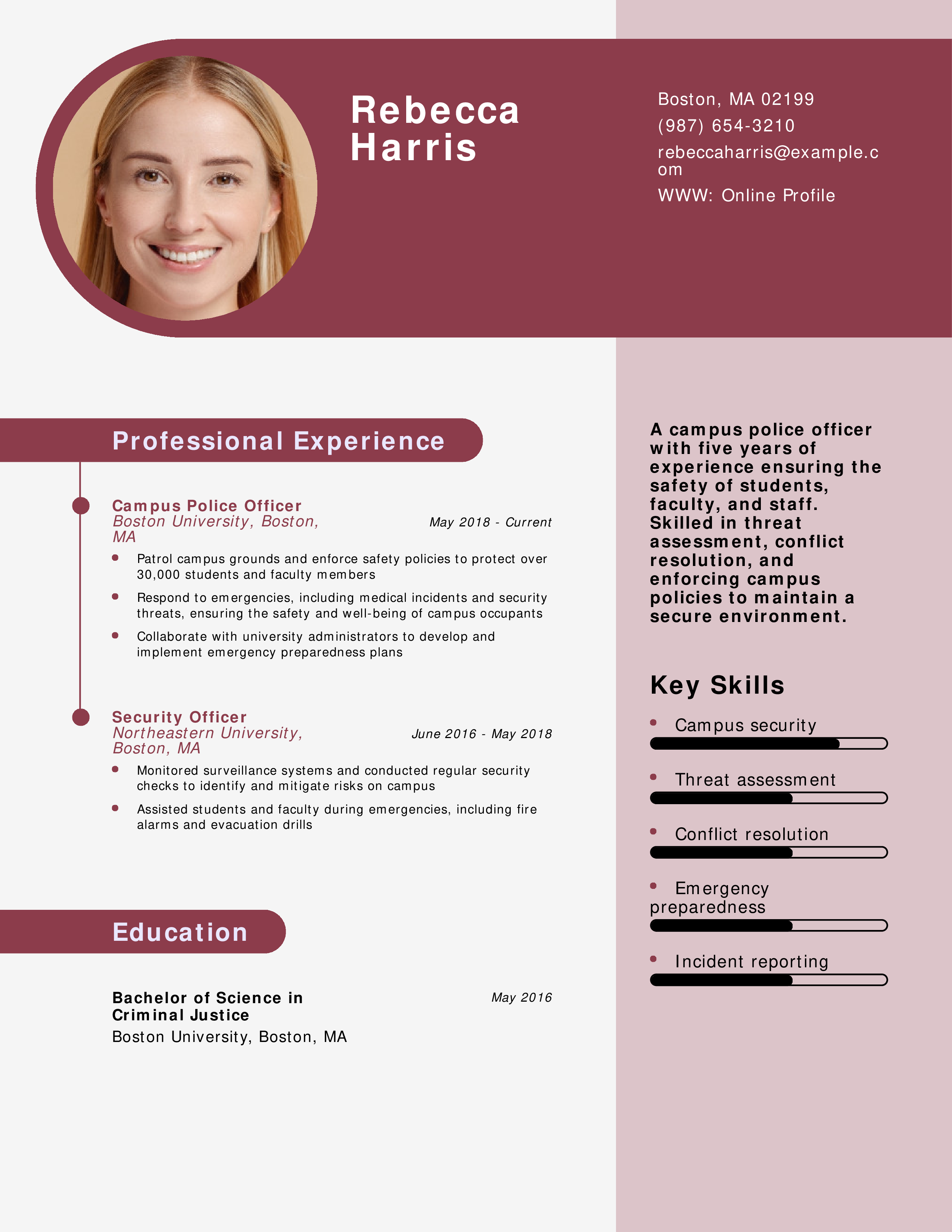 Campus Police Officer Resume