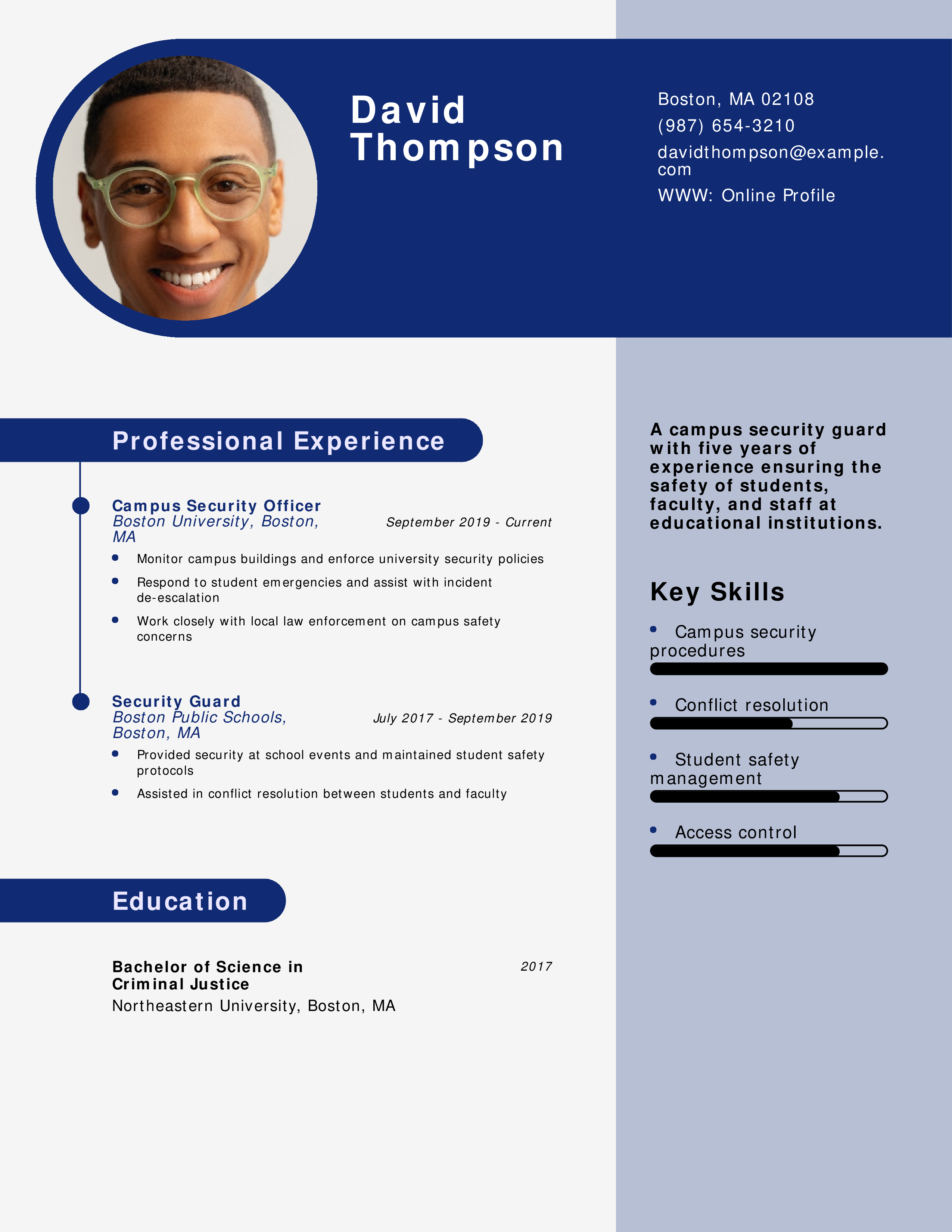 Campus Security Guard Resume