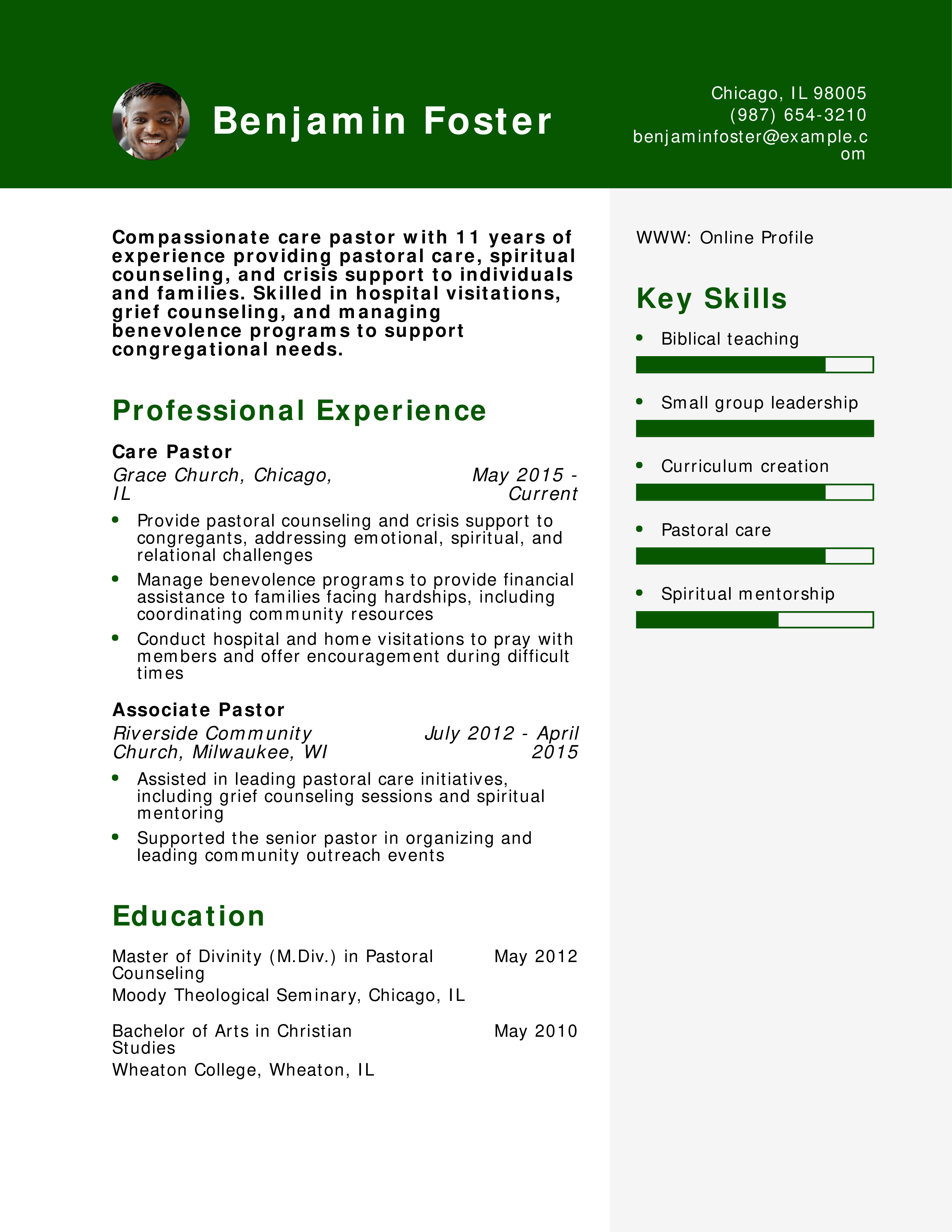 Care Pastor Resume