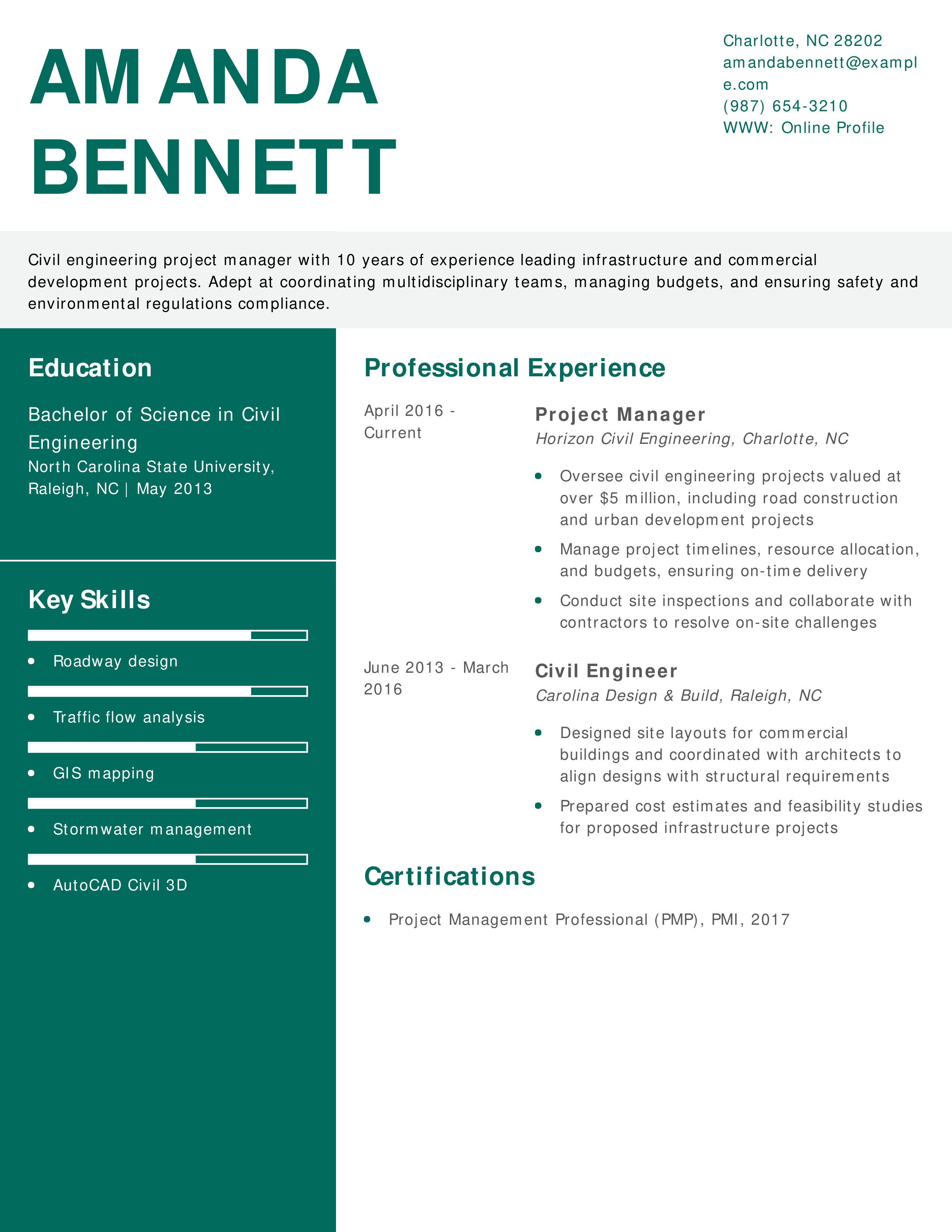 Civil Engineer Project Manager Resume
