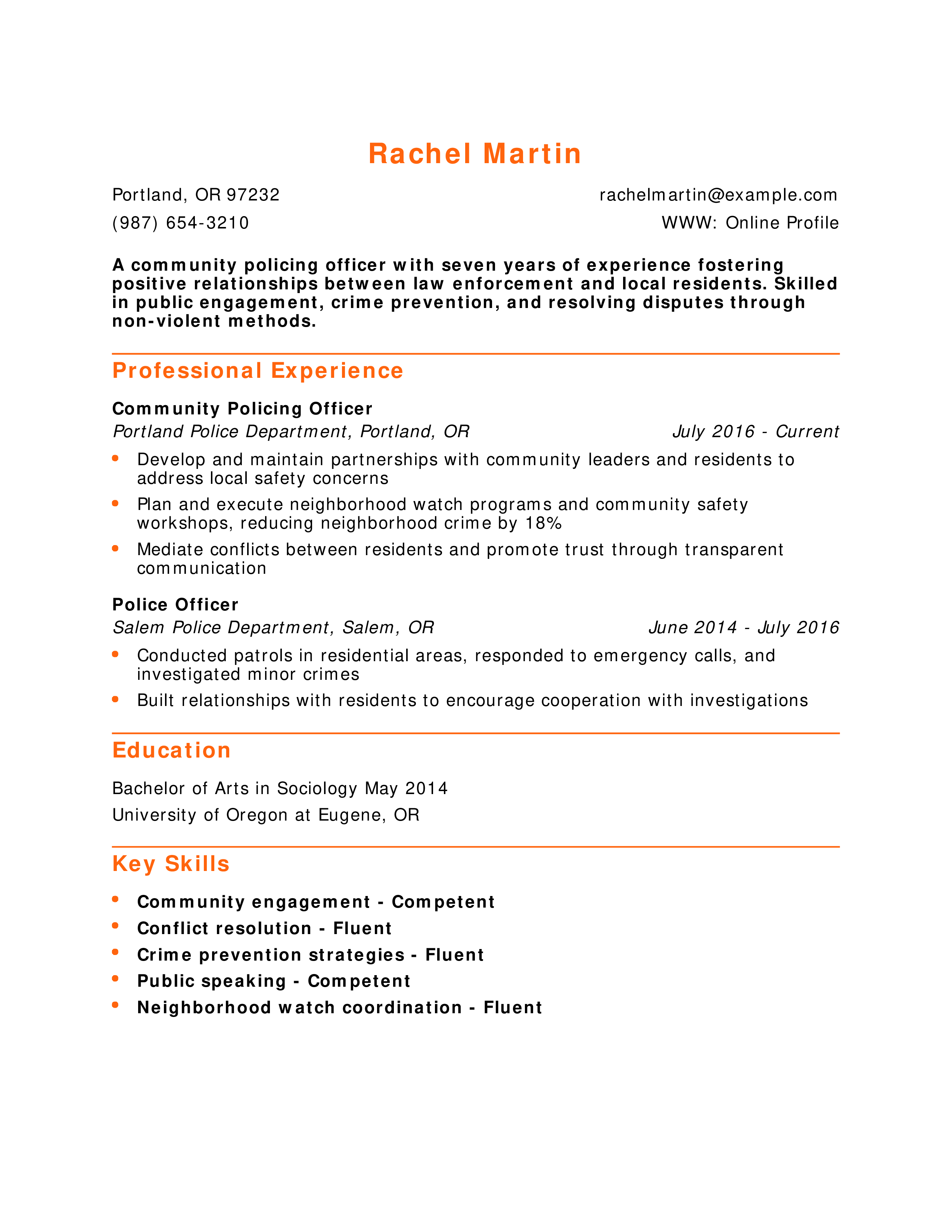 Community Policing Officer Resume