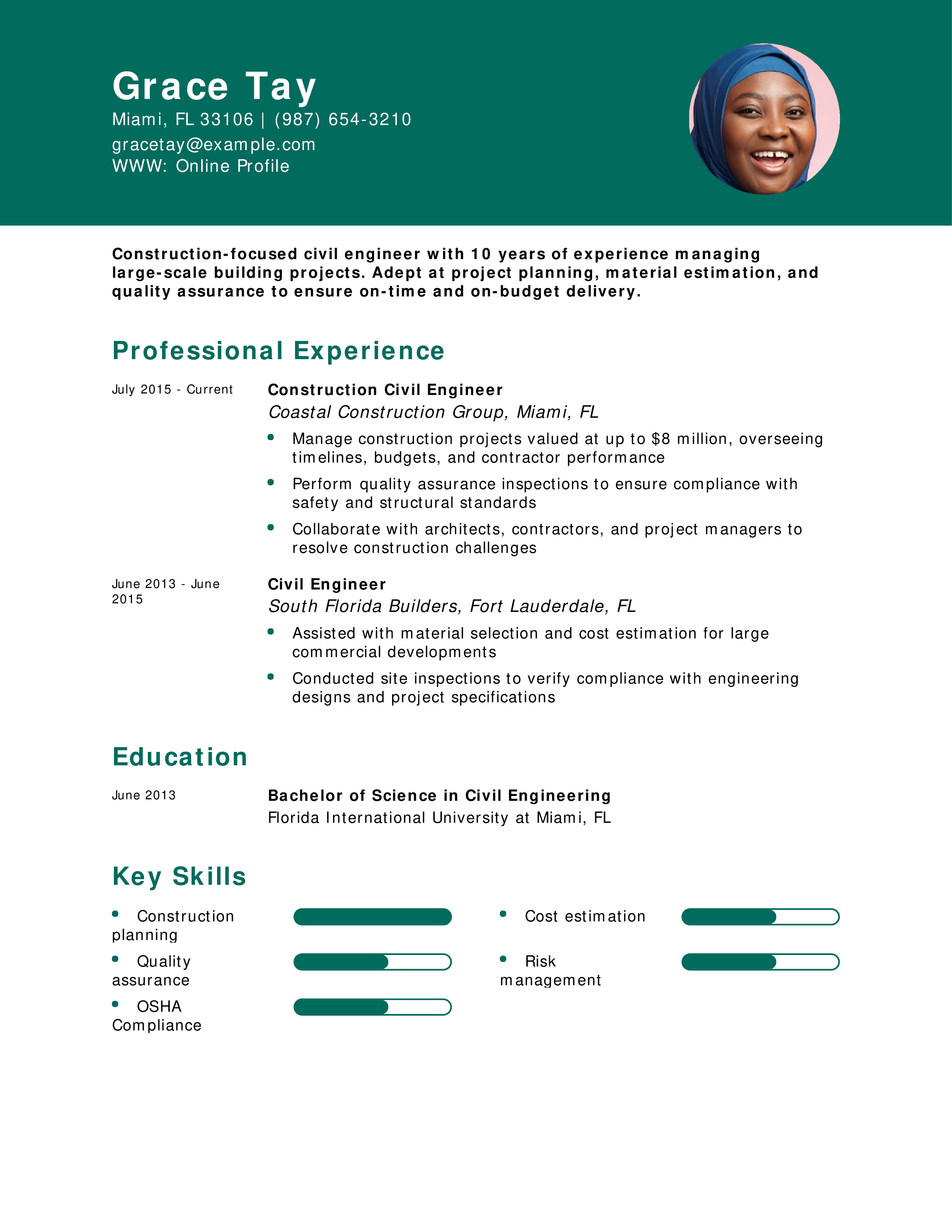Construction Civil Engineer Resume