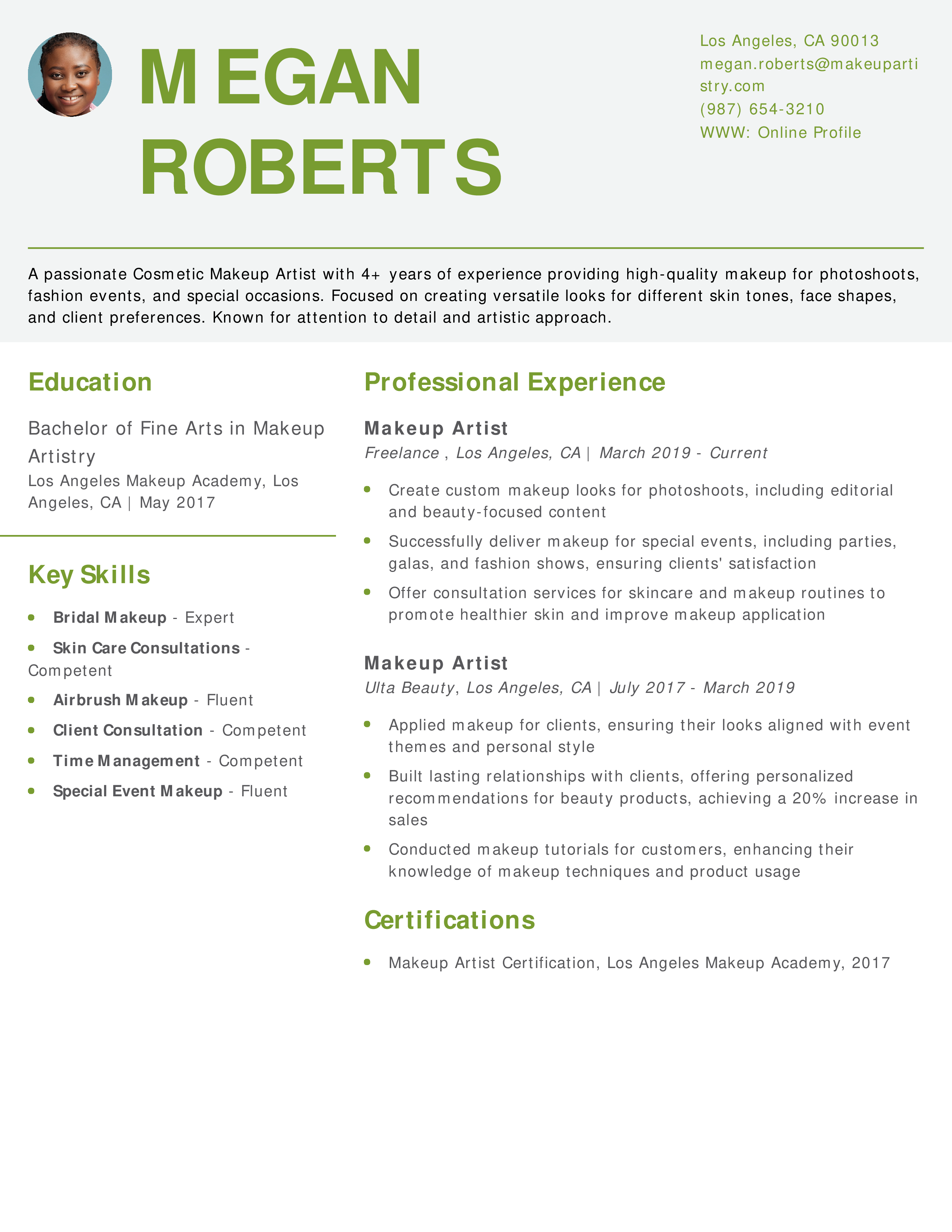 Cosmetic Makeup Artist Resume