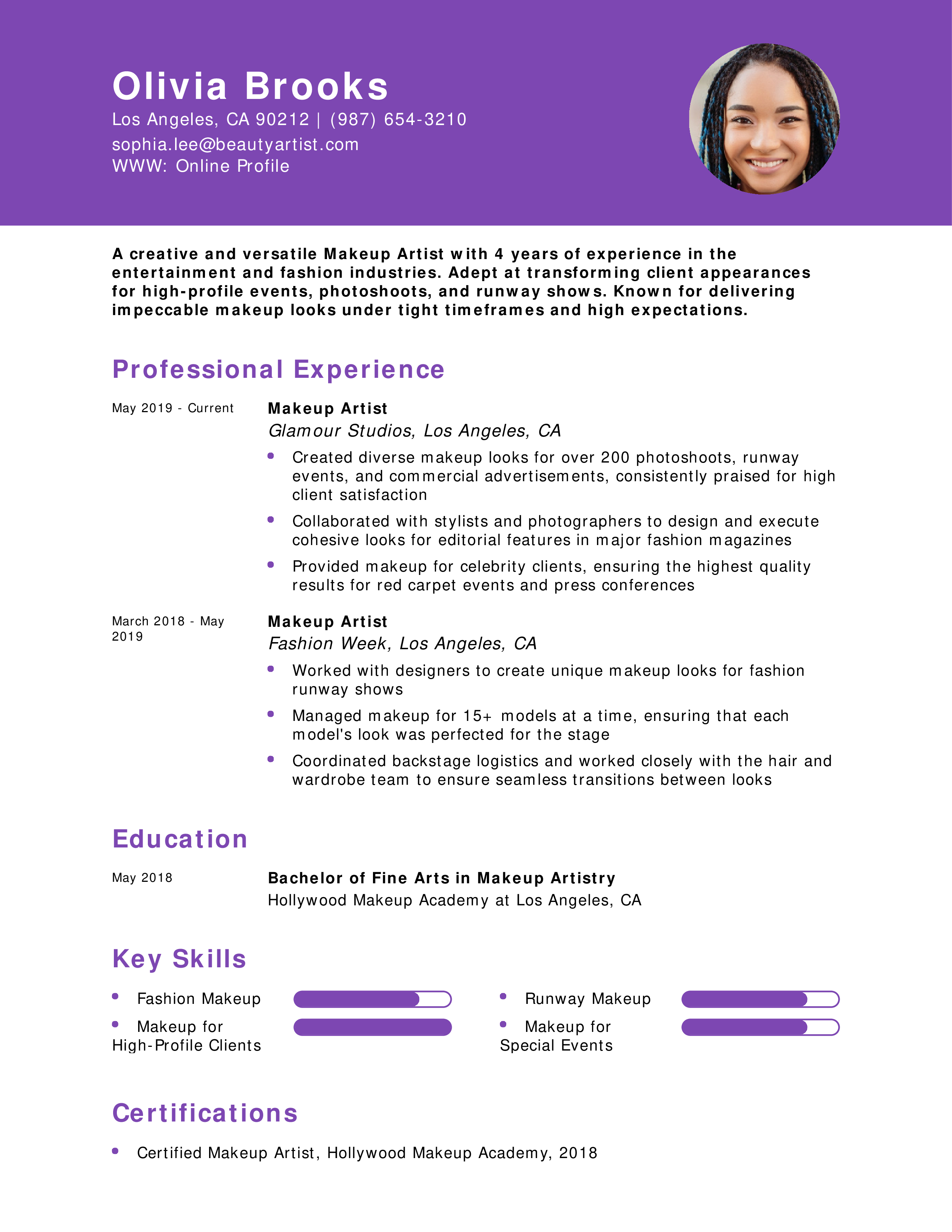 Creative Makeup Artist Resume