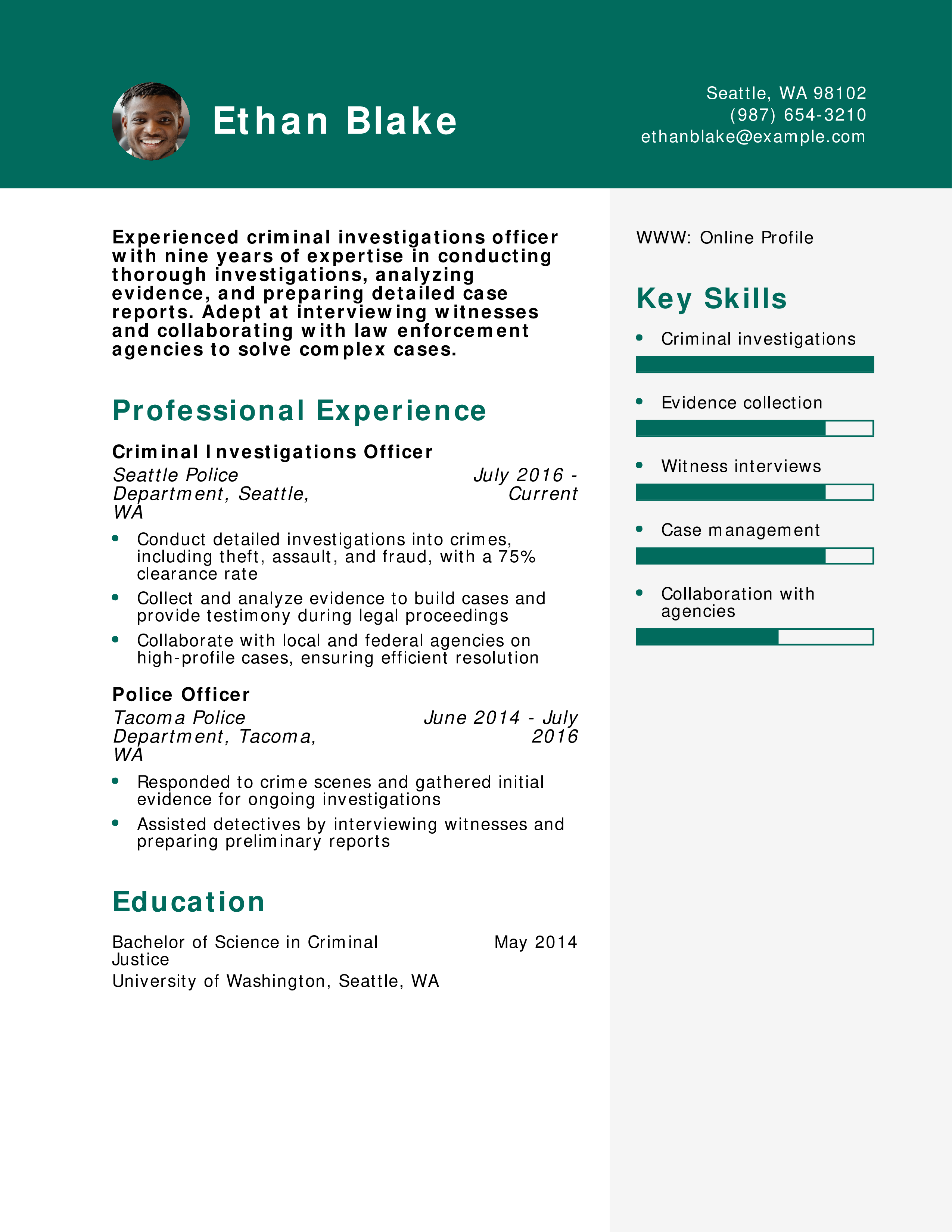 Criminal Investigations Officer Resume