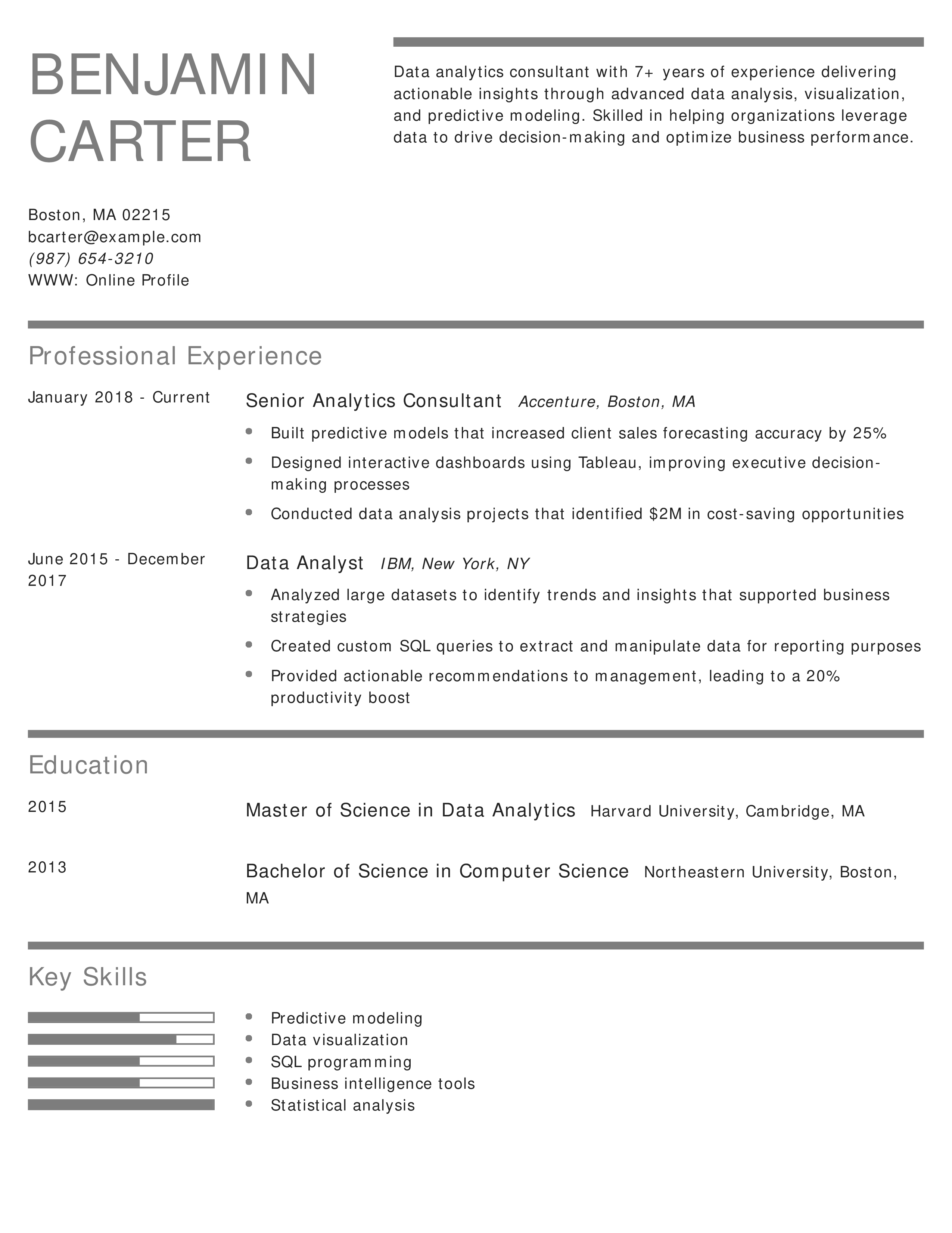 Data Analytics Consultant Resume