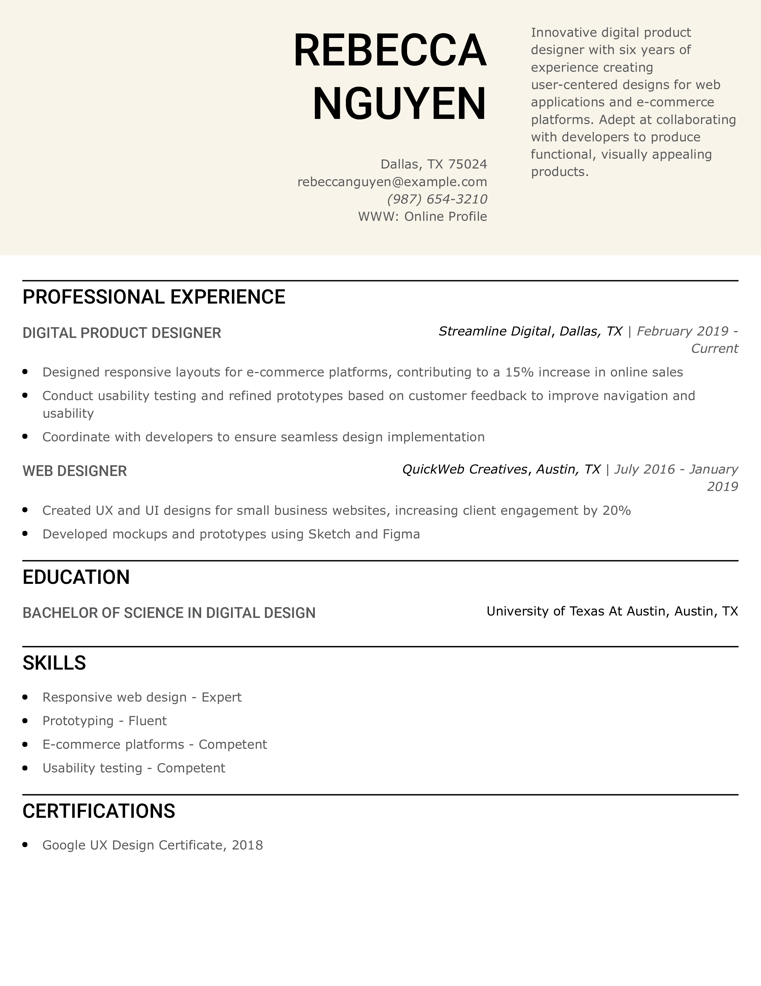 Digital Product Designer Resume