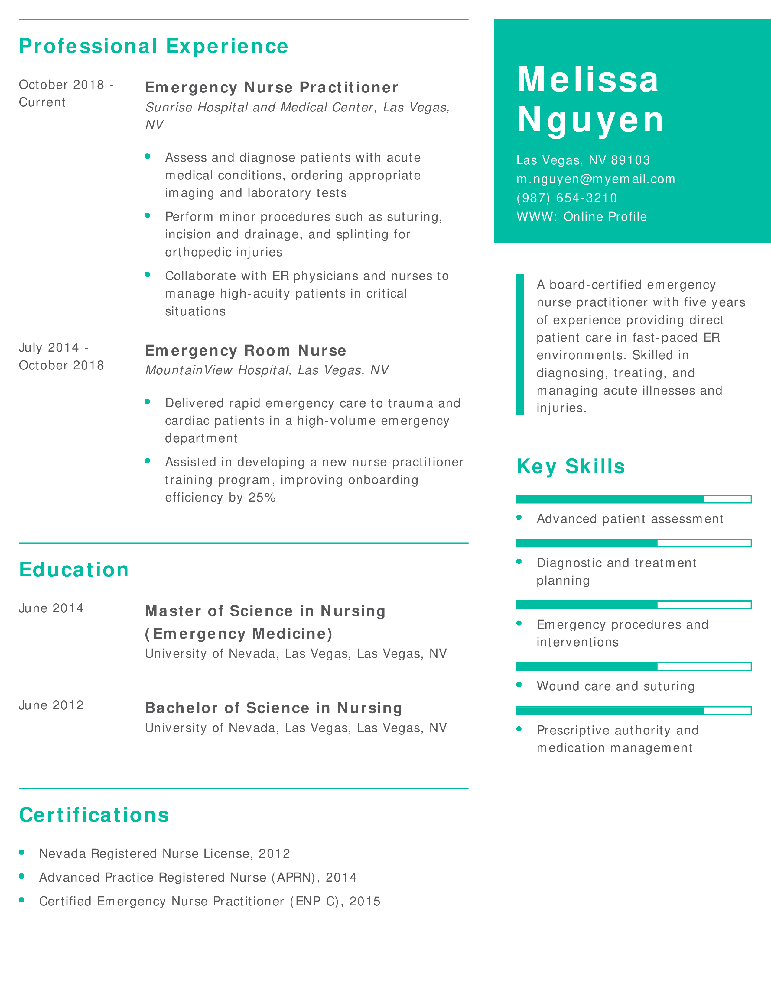 Emergency Nurse Practitioner Resume