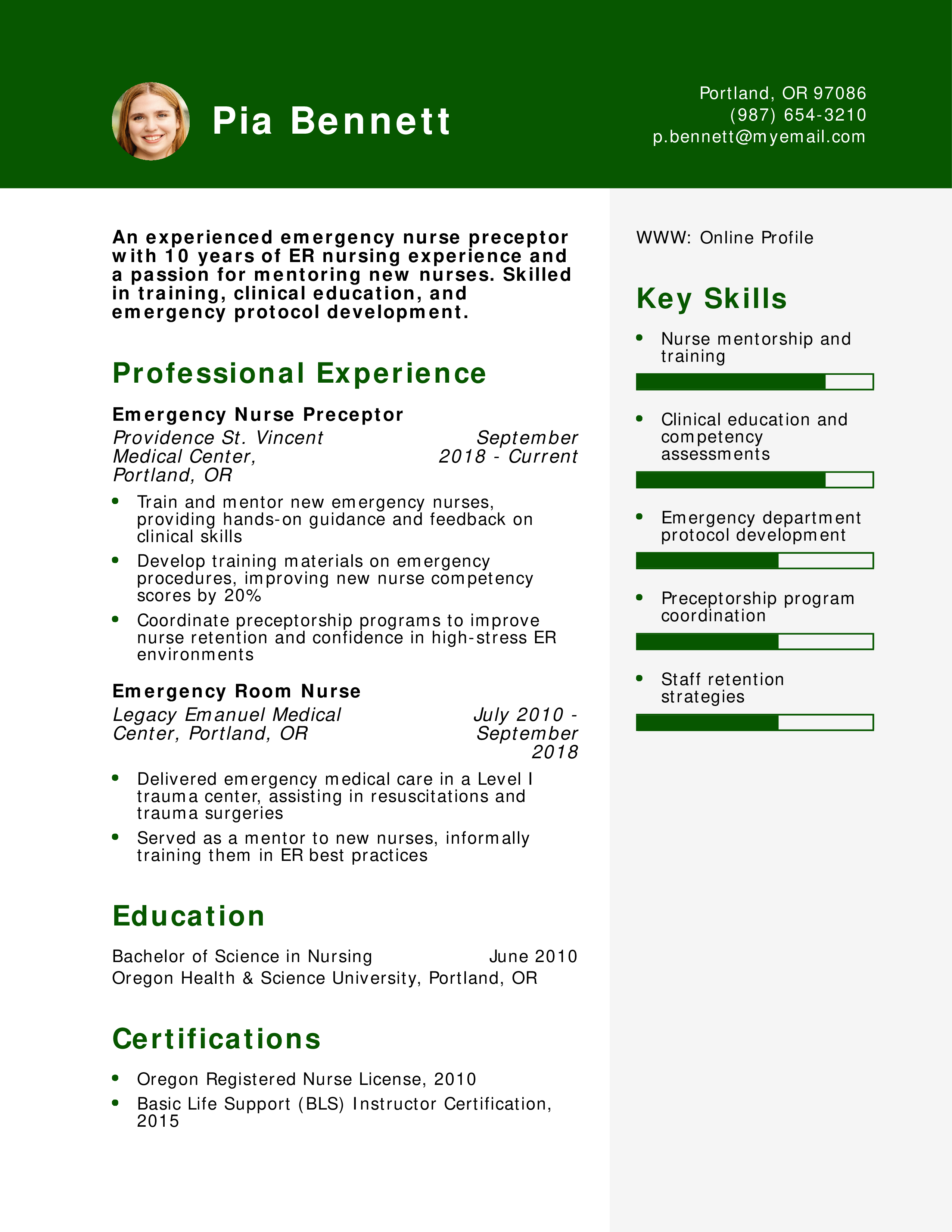 Emergency Nurse Preceptor Resume