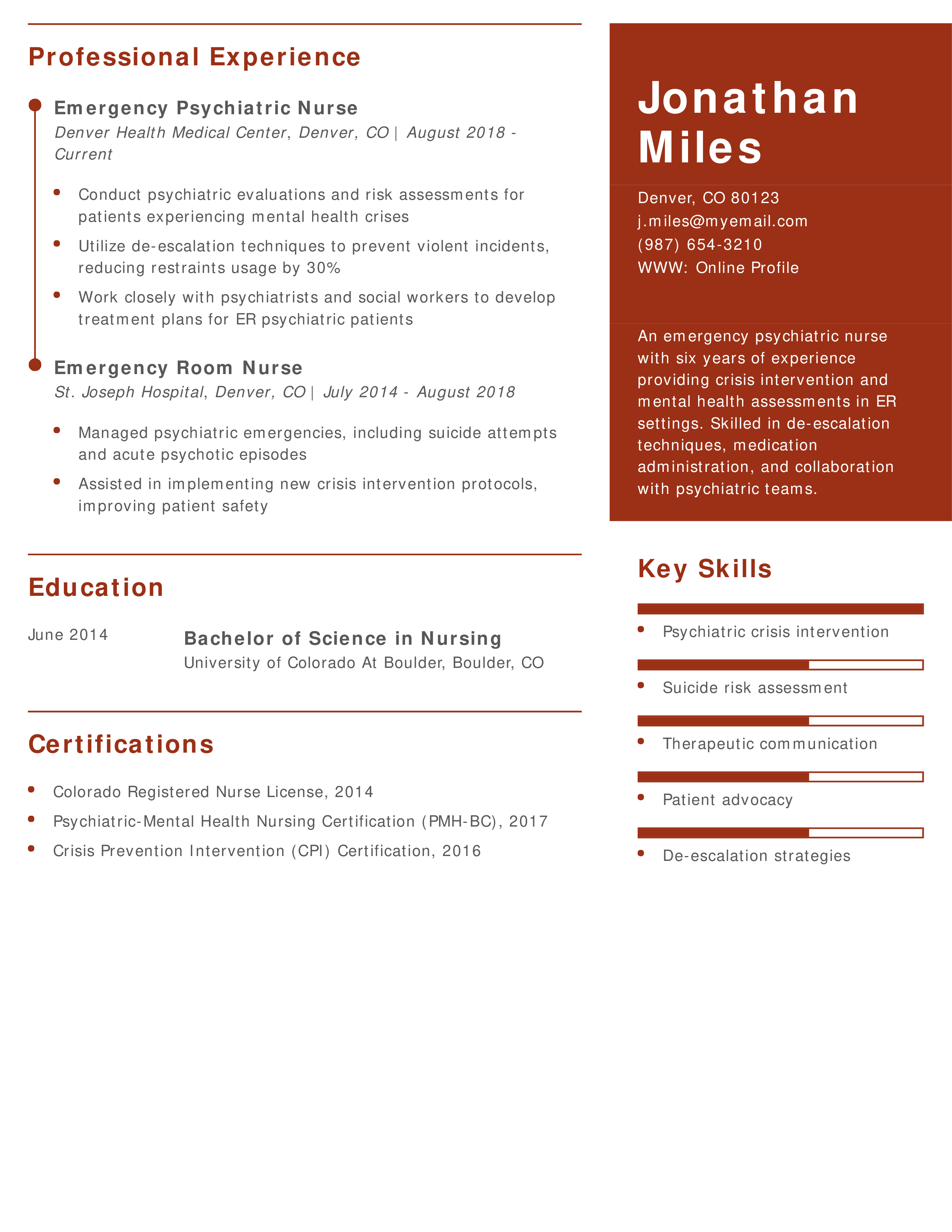 Emergency Psychiatric Nurse Resume