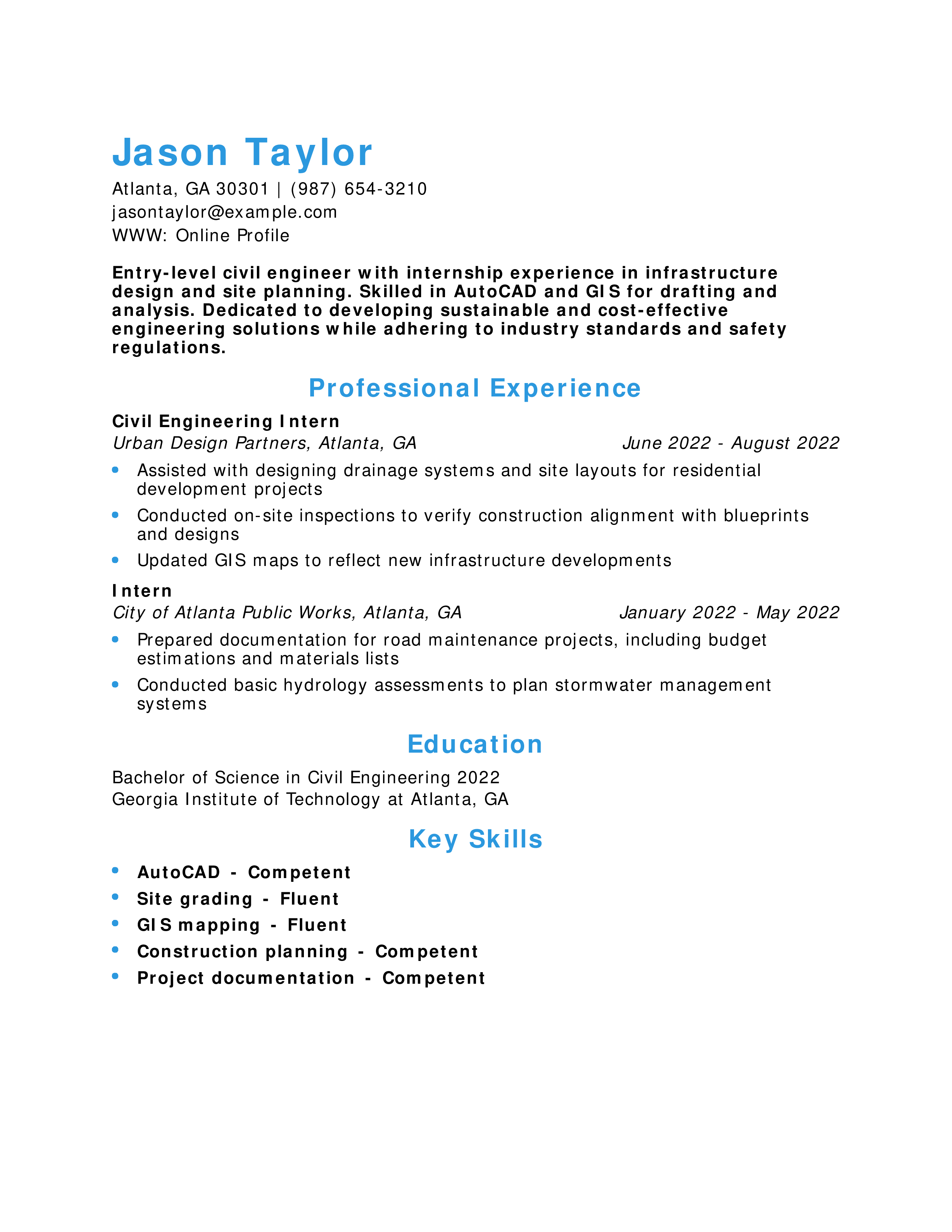 Entry-Level Civil Engineer Resume