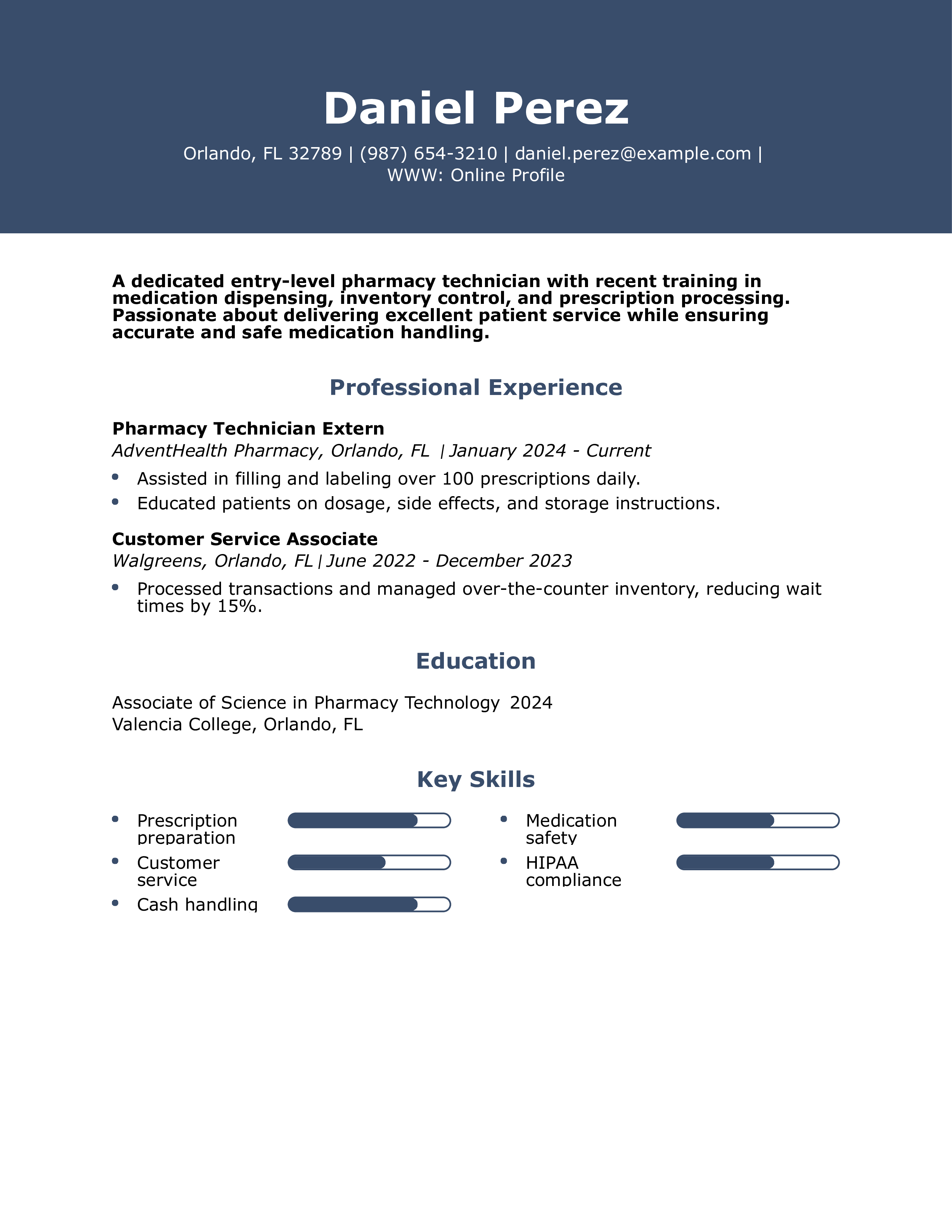 Entry-Level Pharmacy Technician Resume