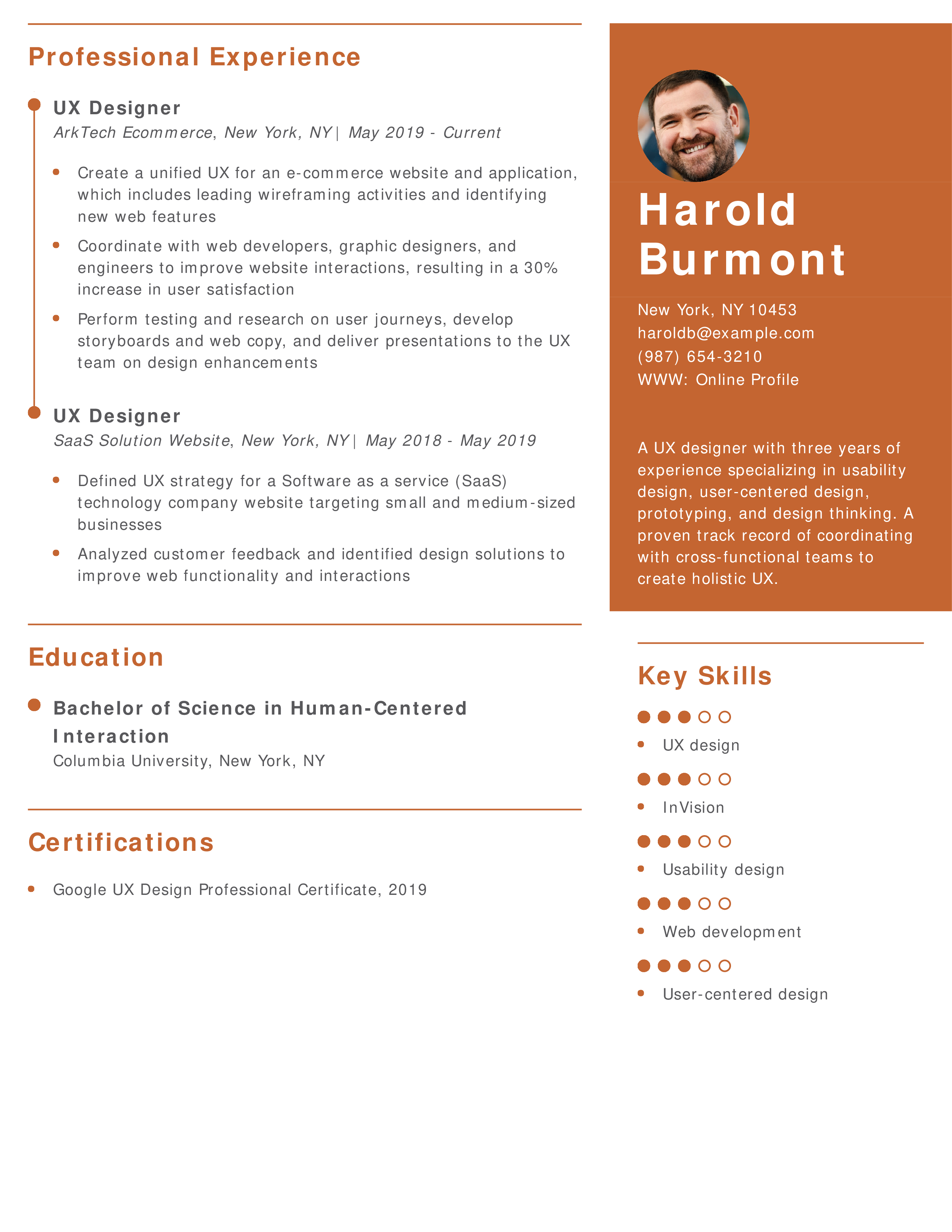 Entry-Level UX Designer Resume