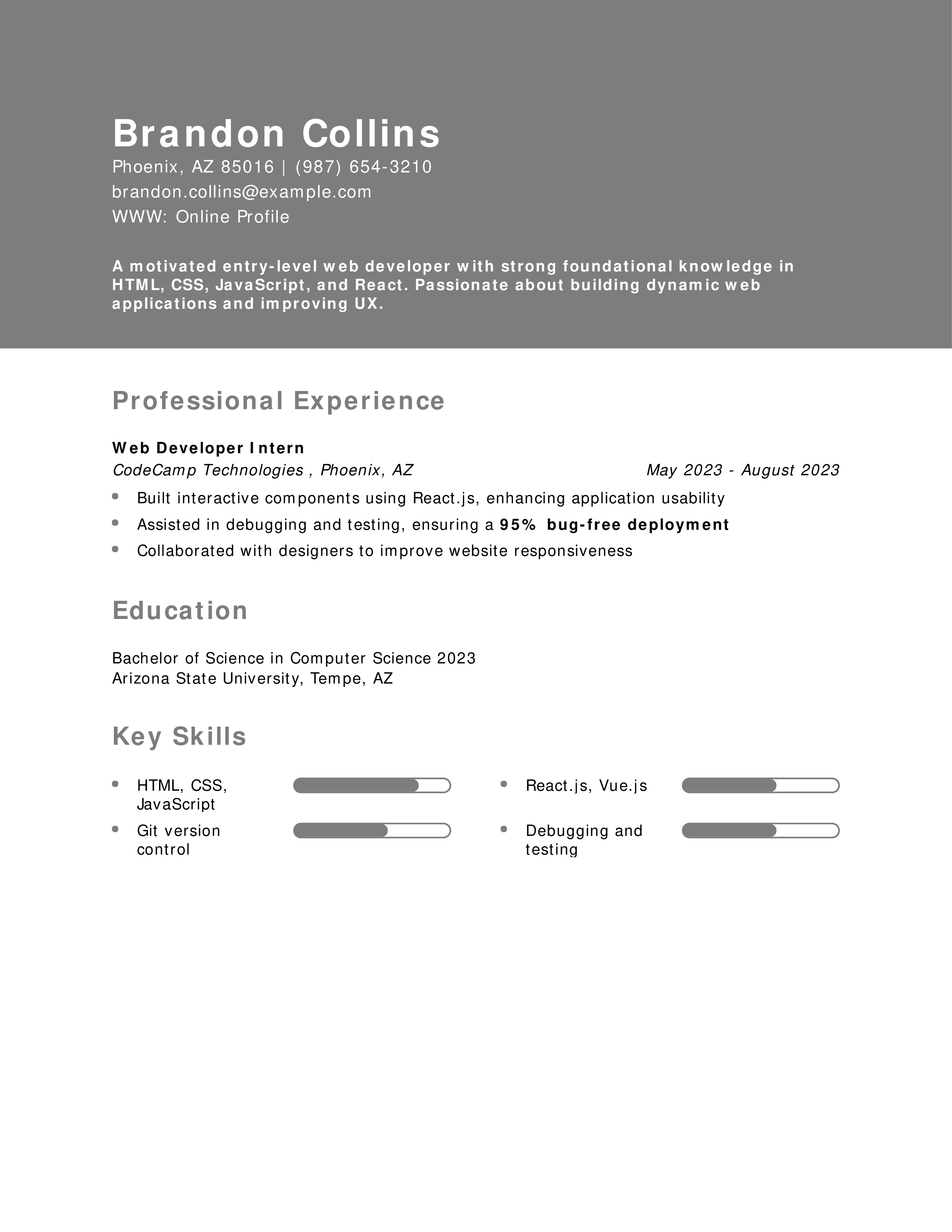 Entry-Level Web Developer Resume