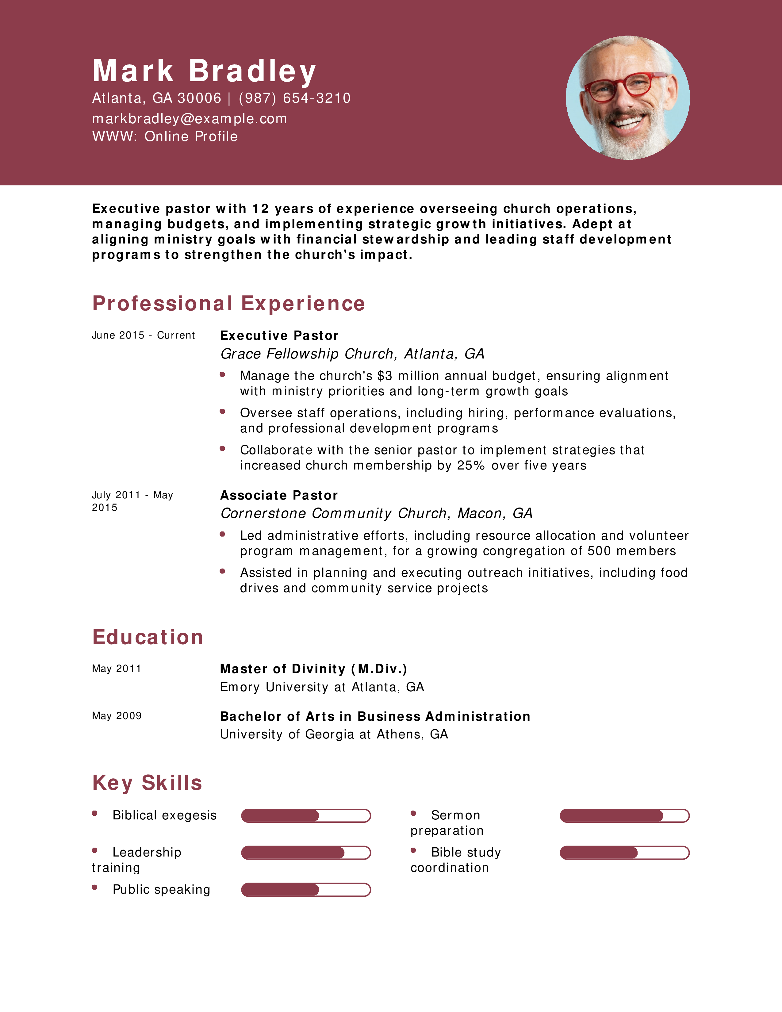 Executive Pastor Resume