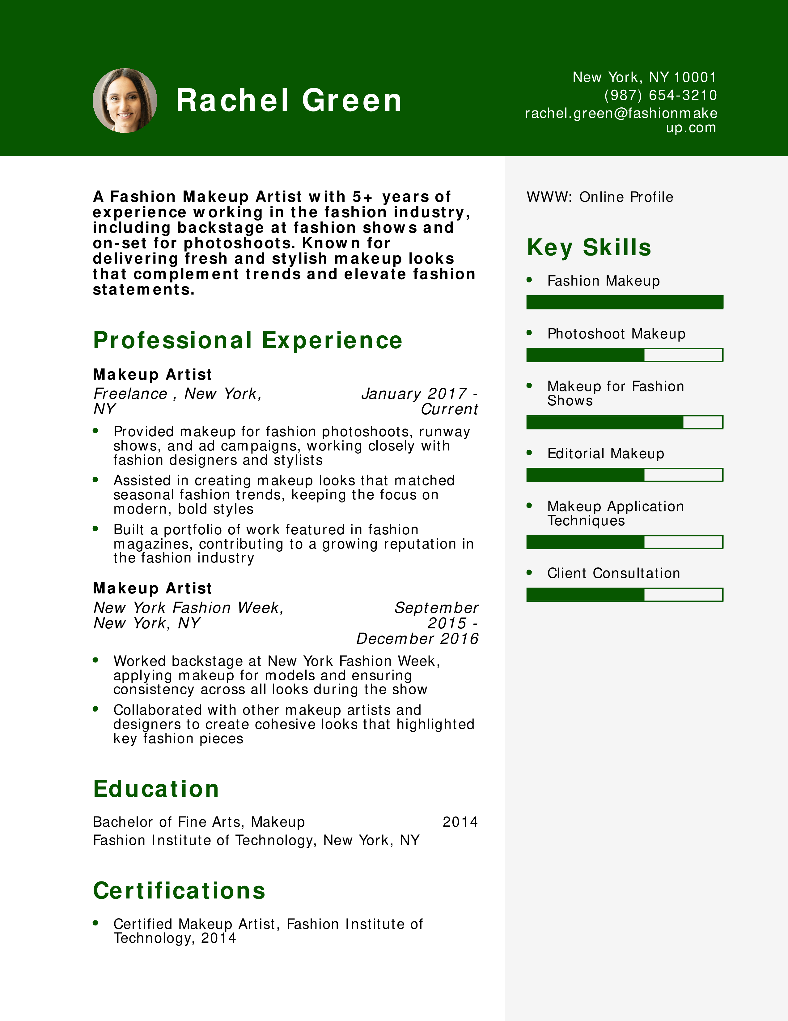Fashion Makeup Artist Resume