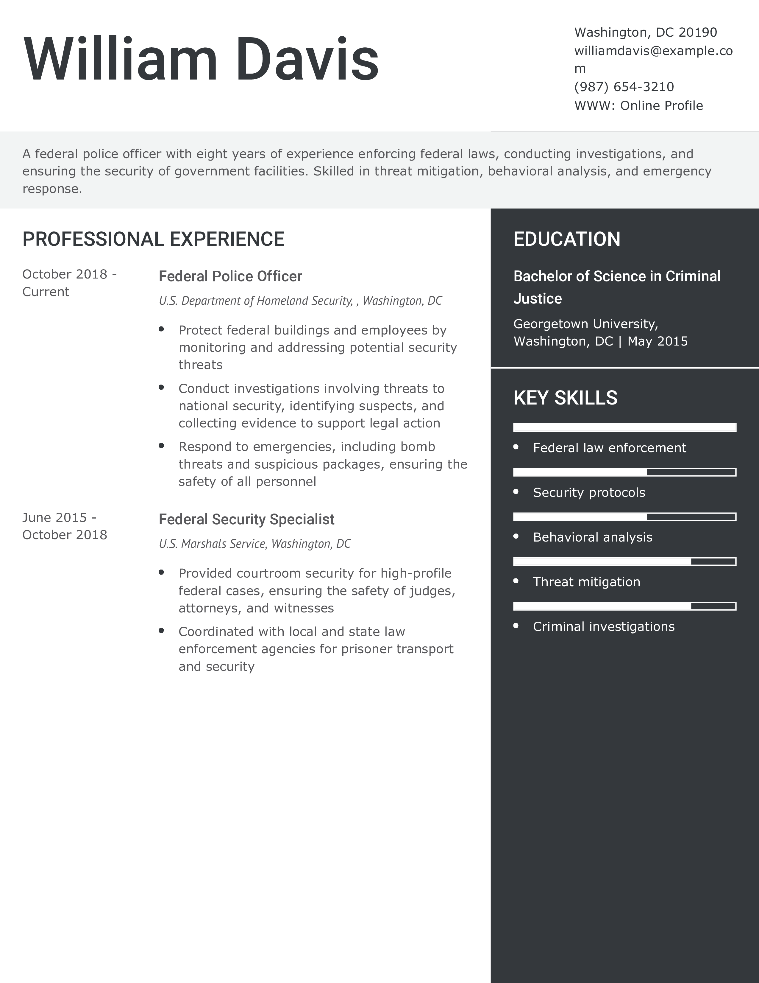 Federal Police Officer Resume