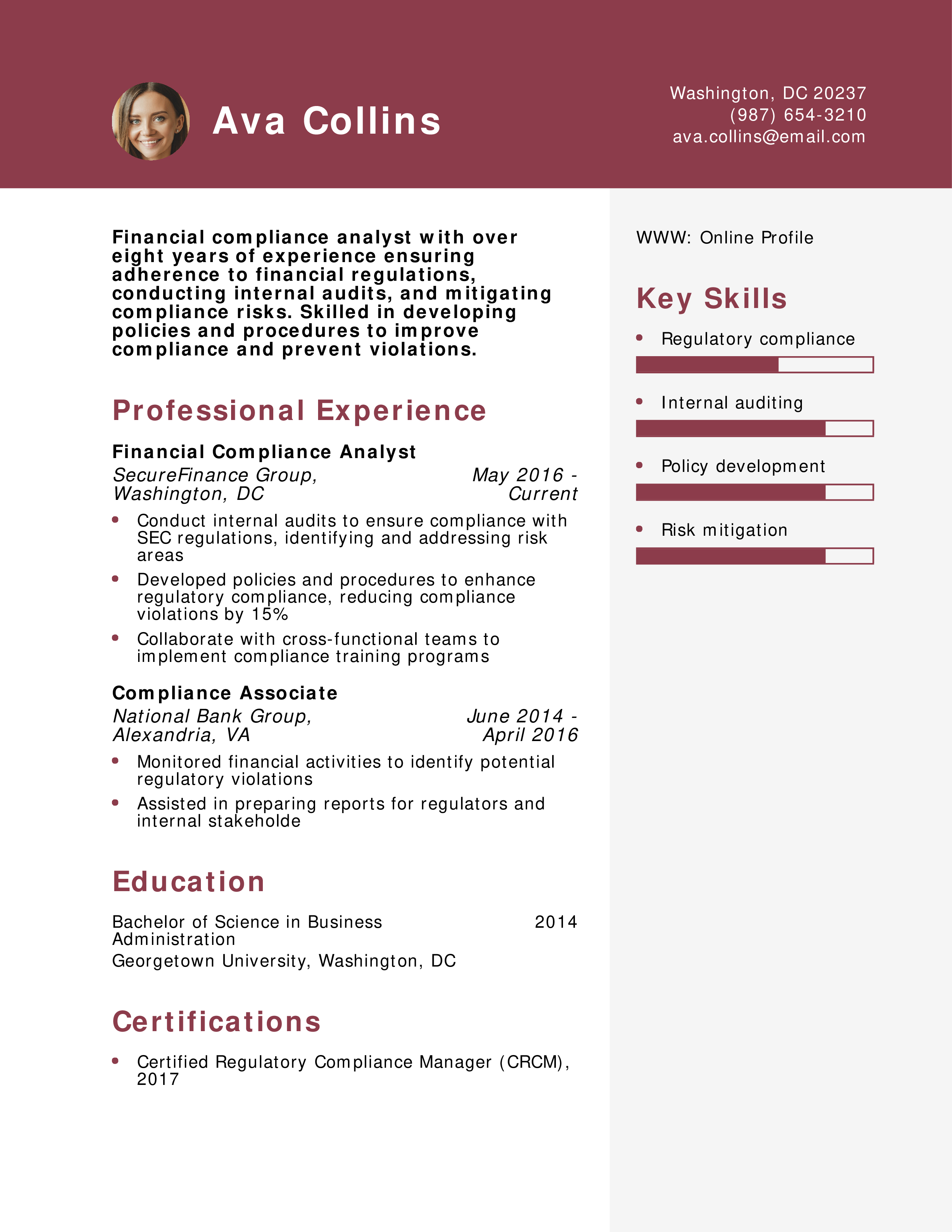 Financial Compliance Analyst Resume