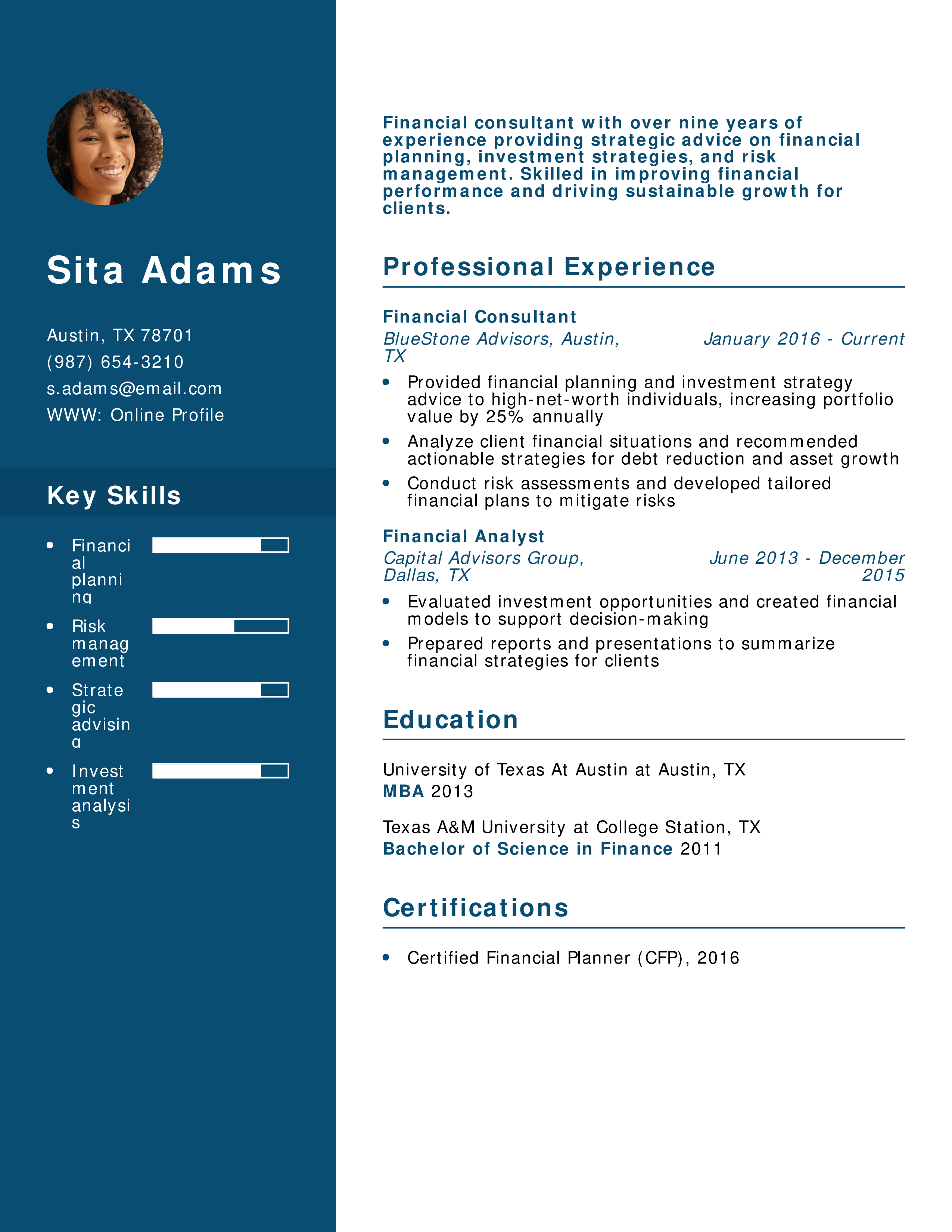 Financial Consultant Resume