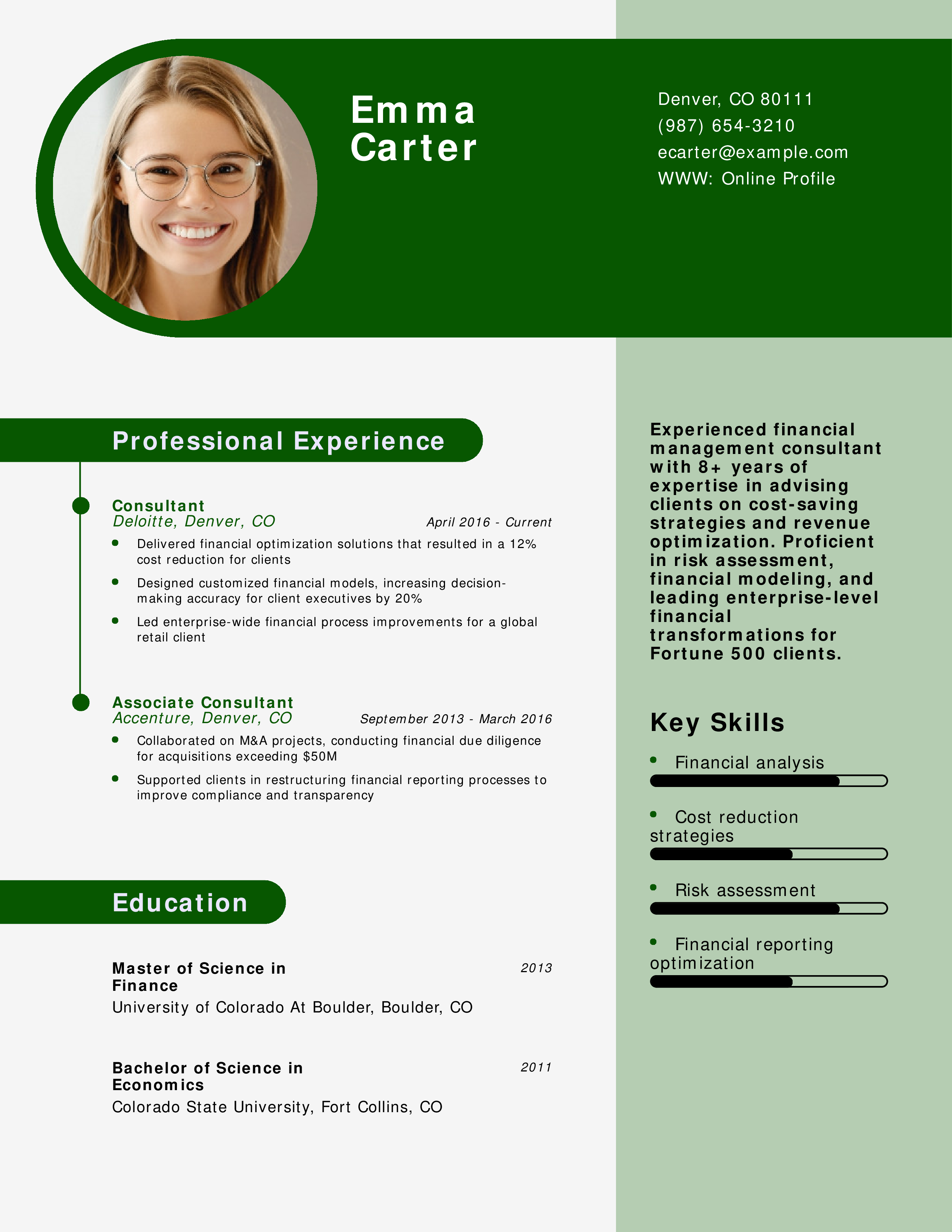 Financial Management Consultant Resume