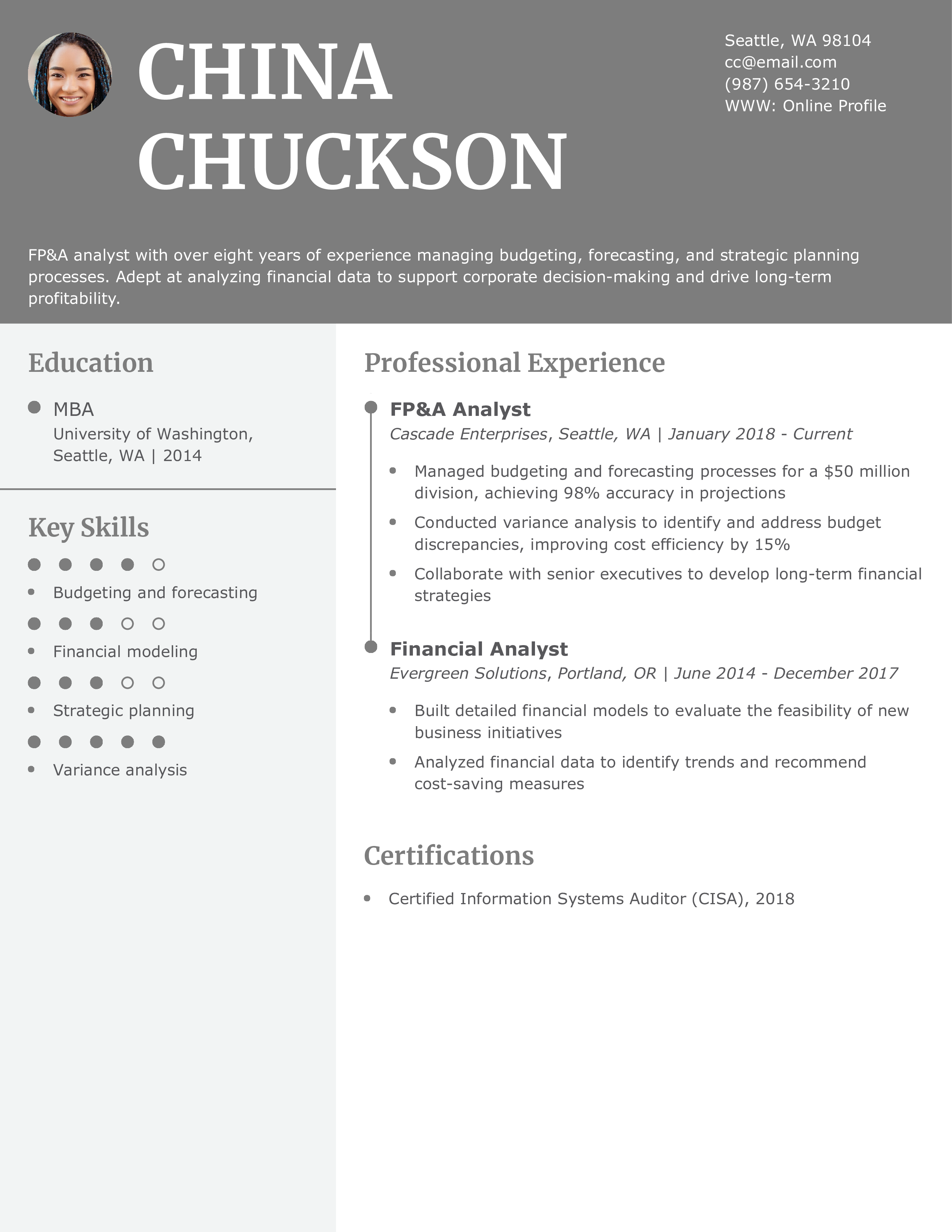 Financial Planning and Analysis Analyst Resume