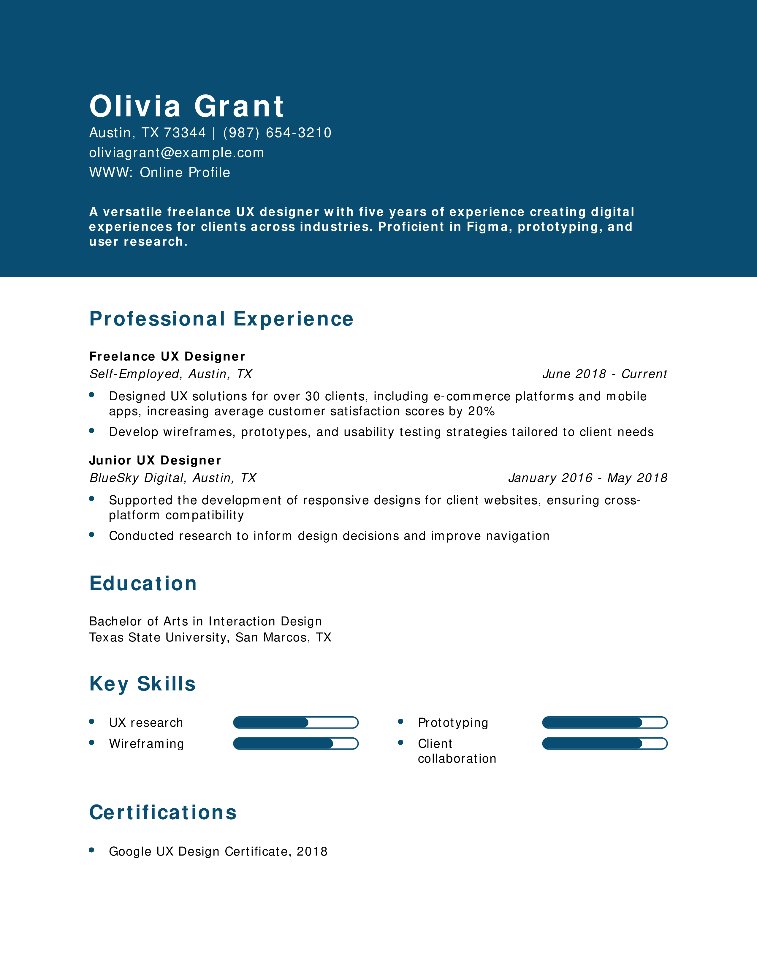 Freelance UX Designer Resume